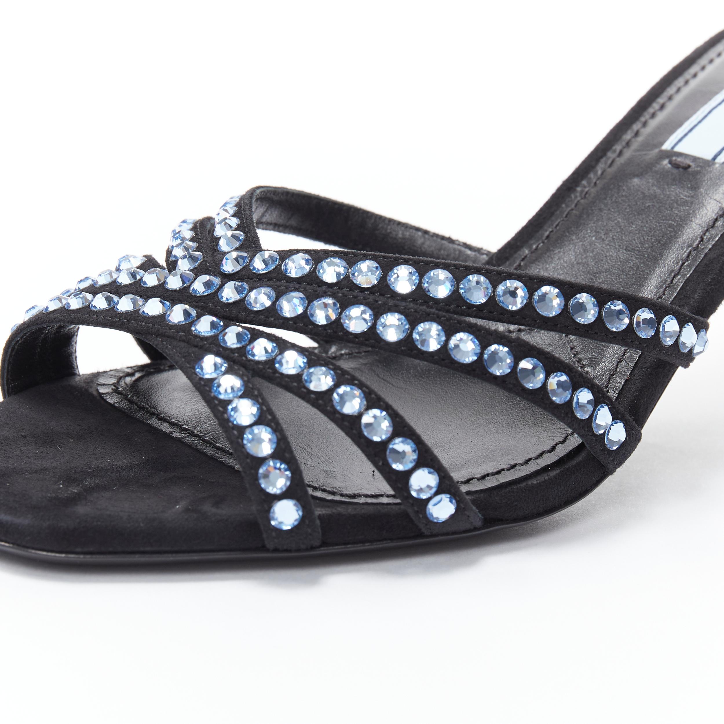 new PRADA 2019 blue crystal rhinestone strappy open toe heel sandal shoe EU36 For Sale 1