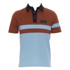 new PRADA 2019 brown blue colorblocked logo rubber applique polo shirt top XS