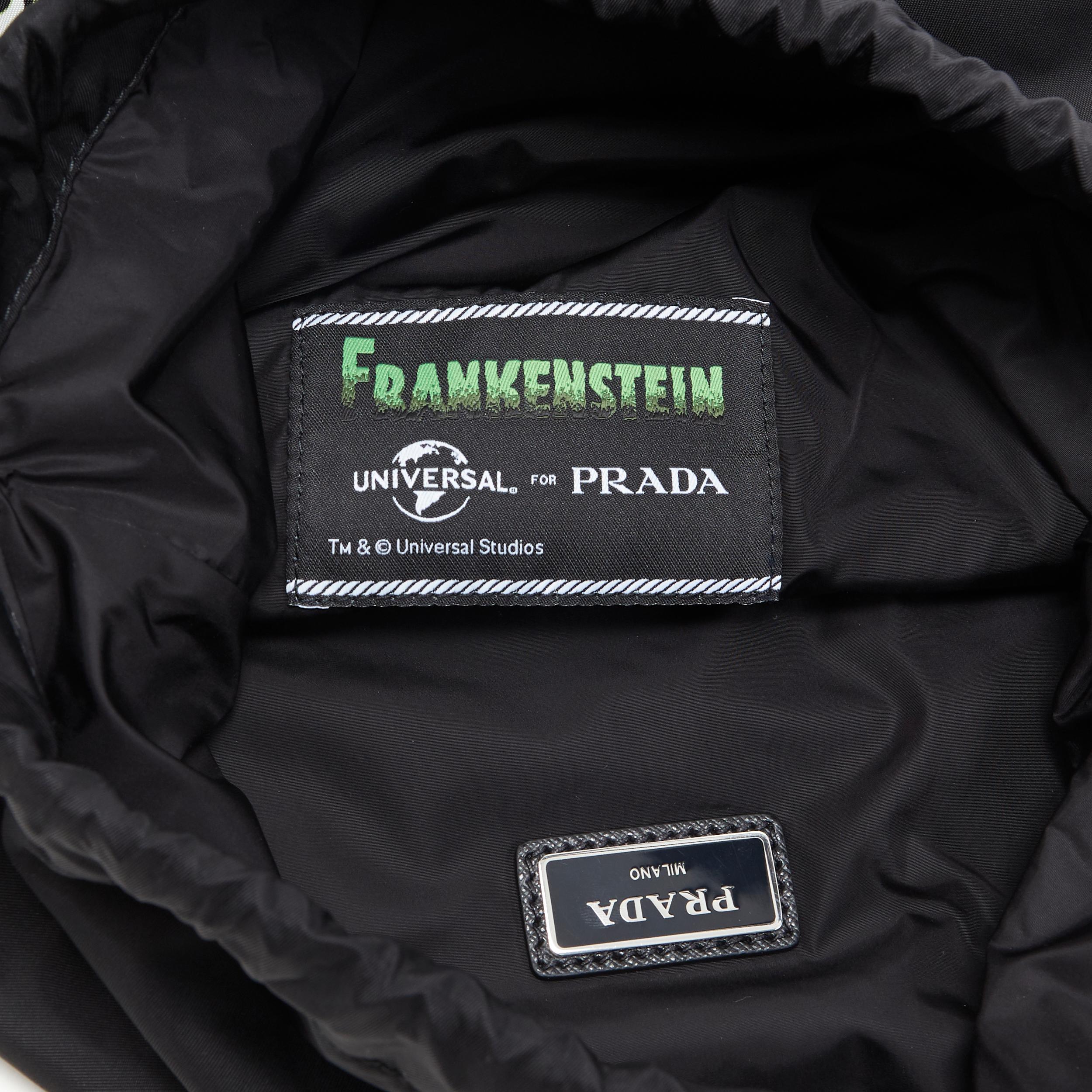 new PRADA 2019 Frankenstein black nylon logo plate drawstring backpack bag 4