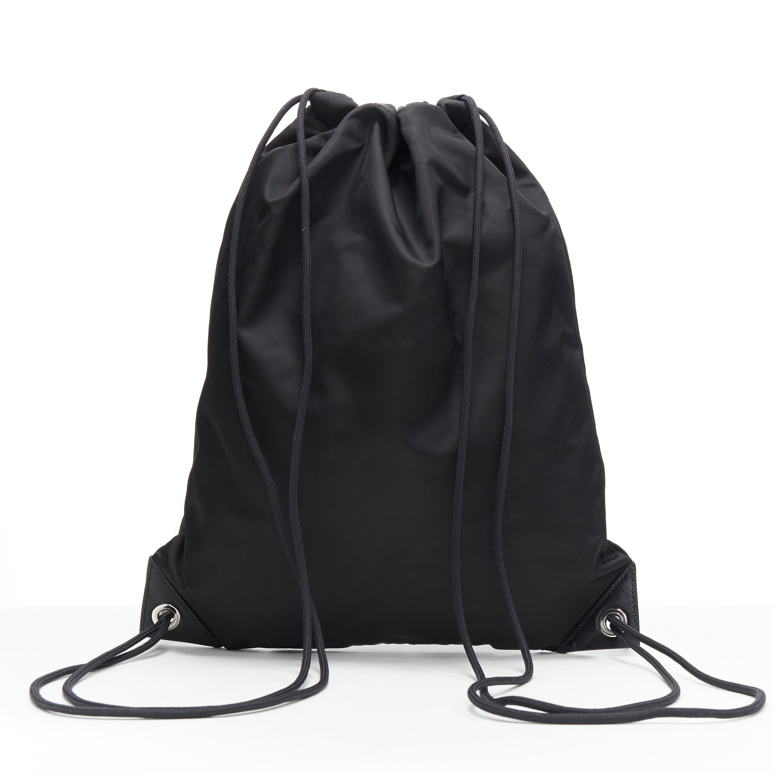 new PRADA 2019 Frankenstein black nylon logo plate drawstring backpack bag In New Condition In Hong Kong, NT