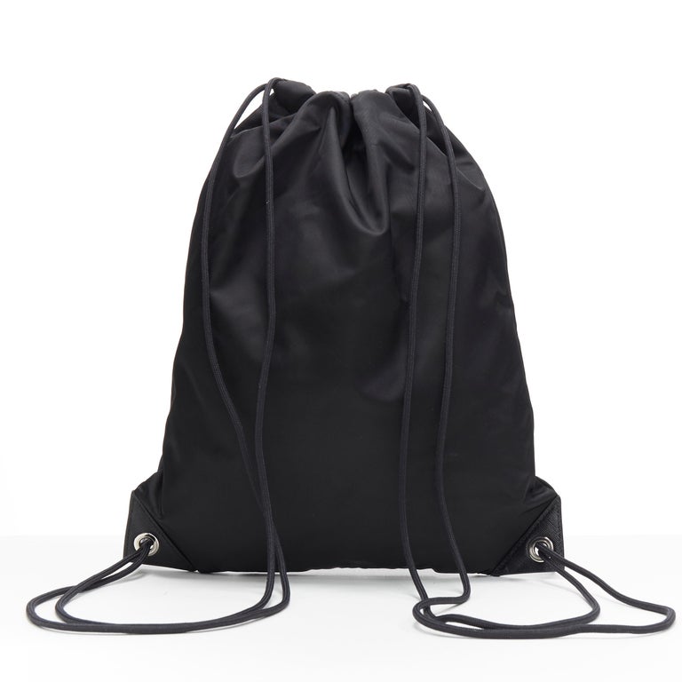 new PRADA 2019 Frankenstein black nylon logo plate drawstring backpack ...