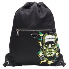 nuovo PRADA 2019 Frankenstein nero in nylon con logo, borsa zaino con cordoncino