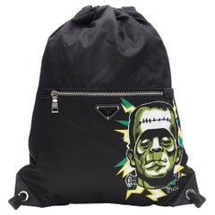 new PRADA 2019 Frankenstein black nylon logo plate drawstring backpack bag