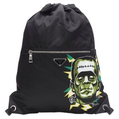 new PRADA 2019 Frankenstein black nylon logo plate drawstring backpack bag