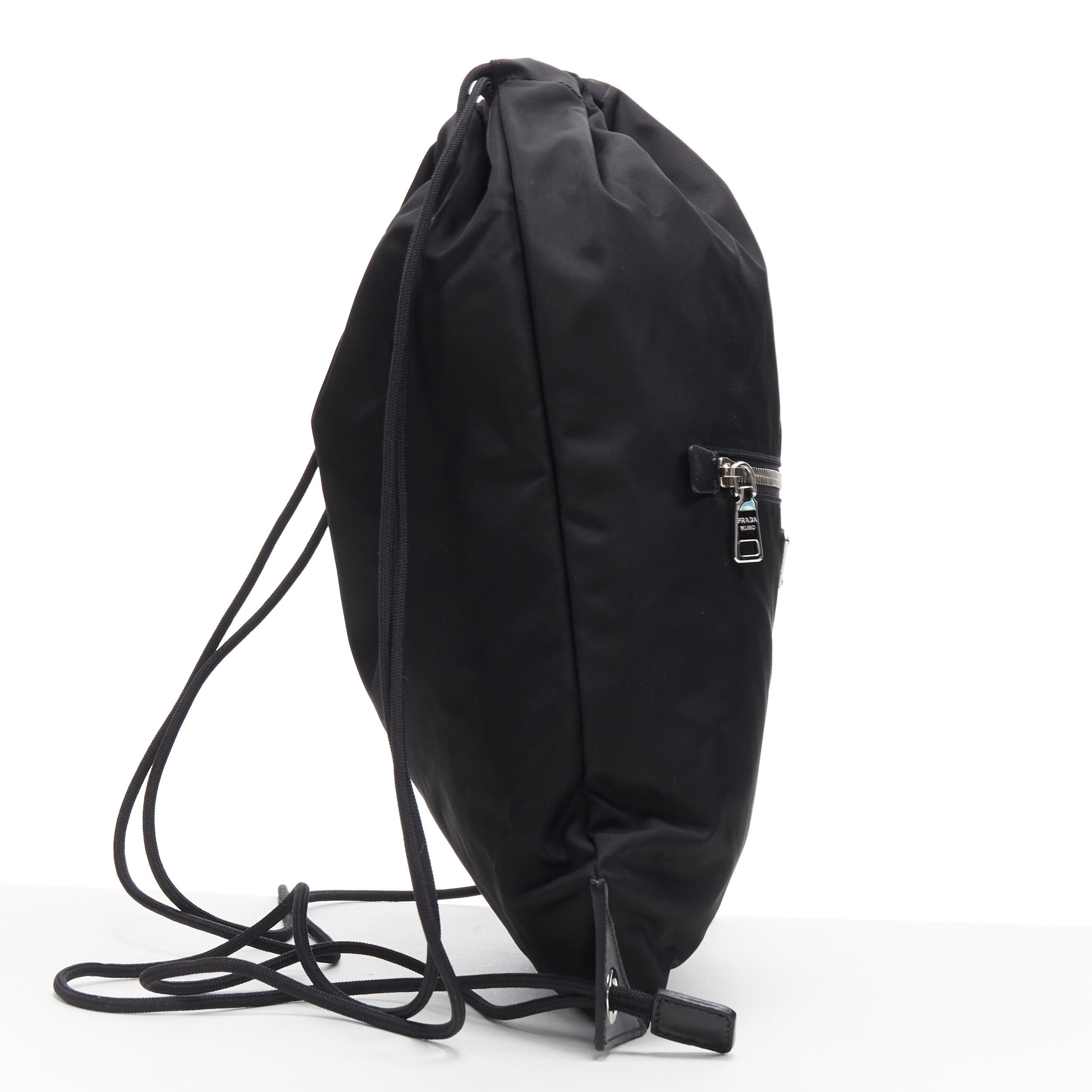 Black new PRADA 2019 Frankenstein black nylon triangle logo drawstring backpack bag