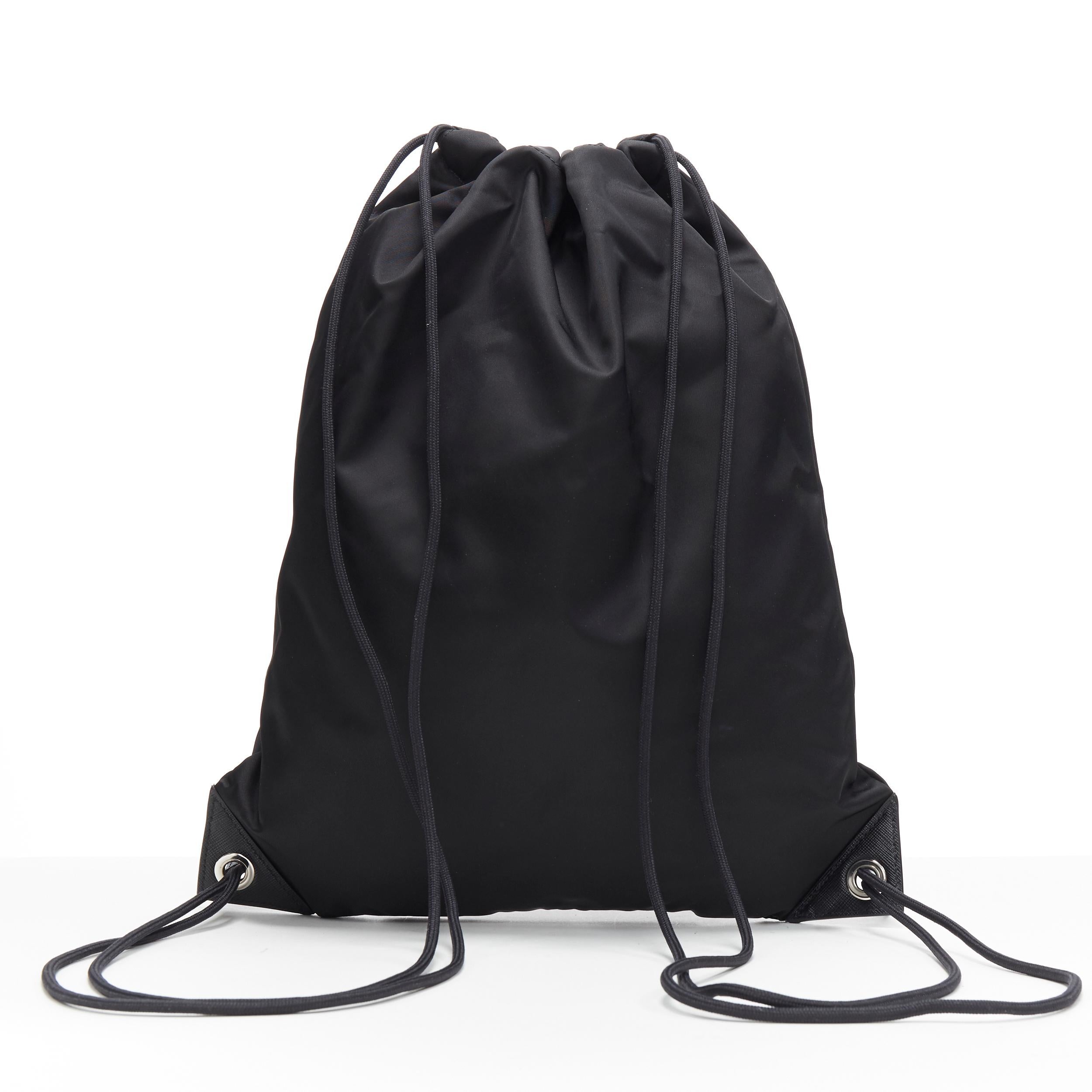 new PRADA 2019 Frankenstein black nylon triangle logo drawstring backpack bag In New Condition In Hong Kong, NT