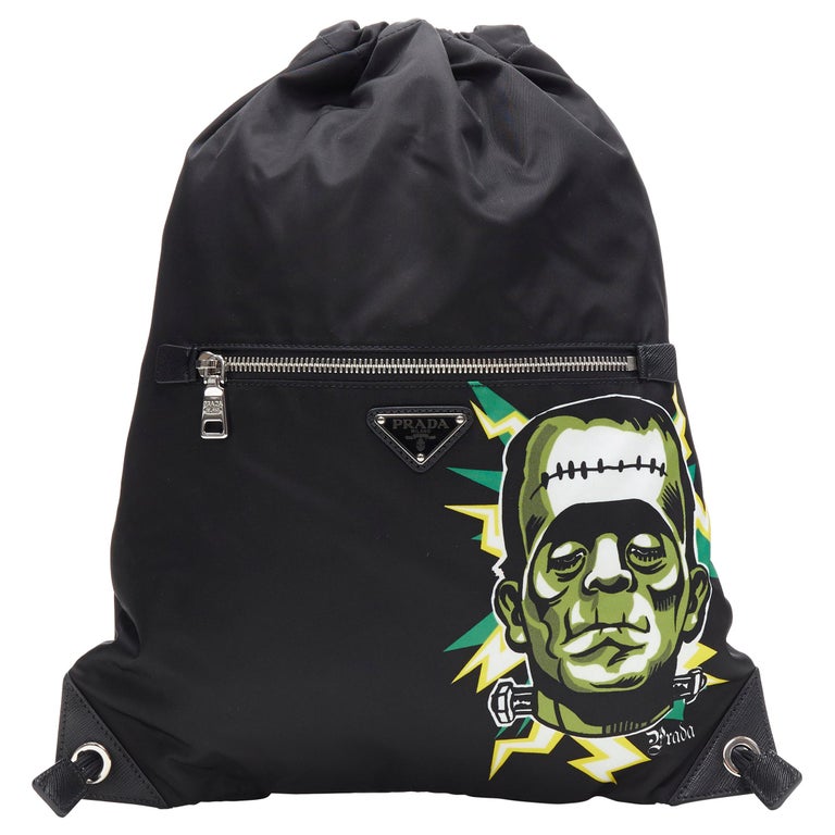 Prada Drawstring Backpack new PRADA 2019 Frankenstein black nylon triangle logo drawstring ...