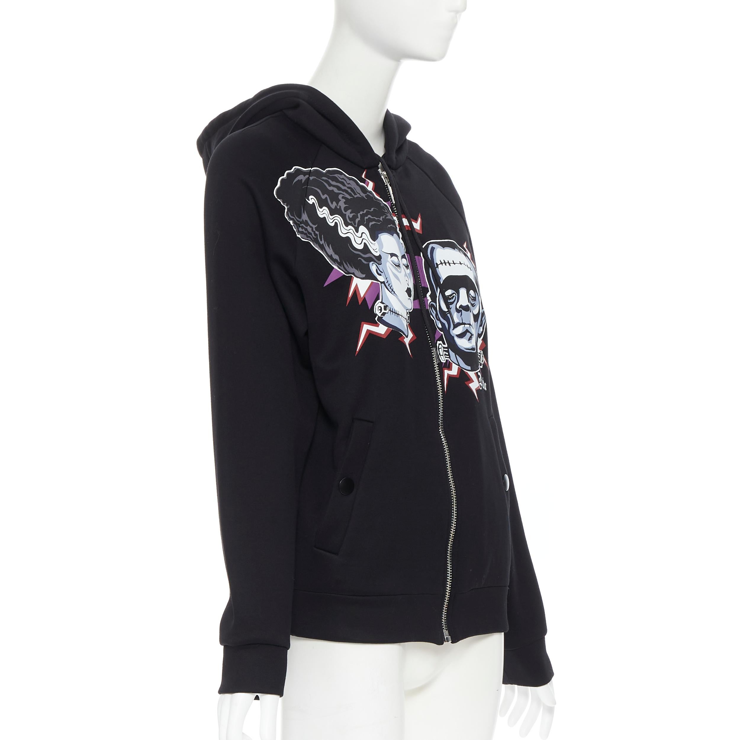 Black new PRADA 2019 Frankenstein Couple print black cotton jersey zip up hoodie XS