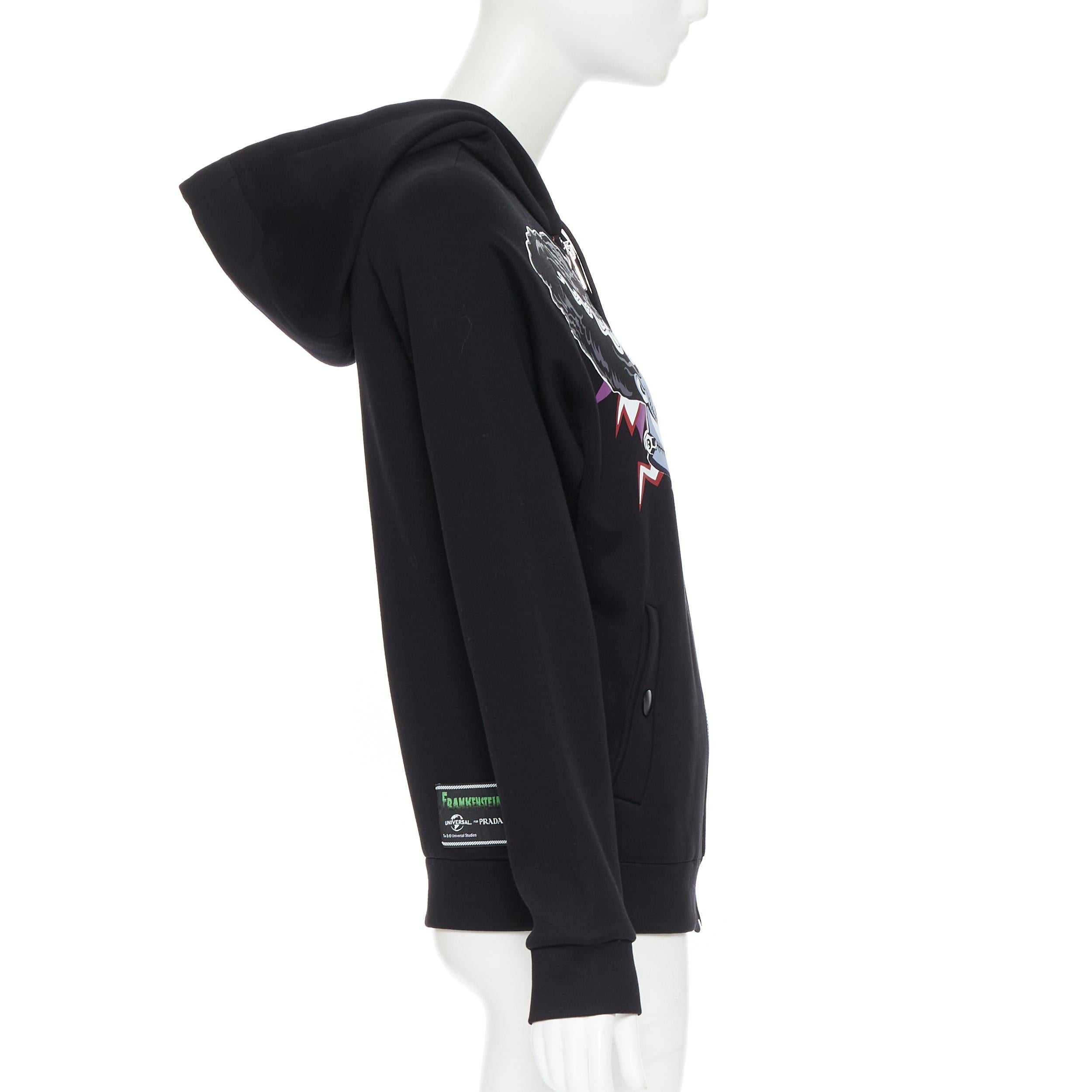 new PRADA 2019 Frankenstein Couple print black cotton jersey zip up hoodie XS In New Condition In Hong Kong, NT