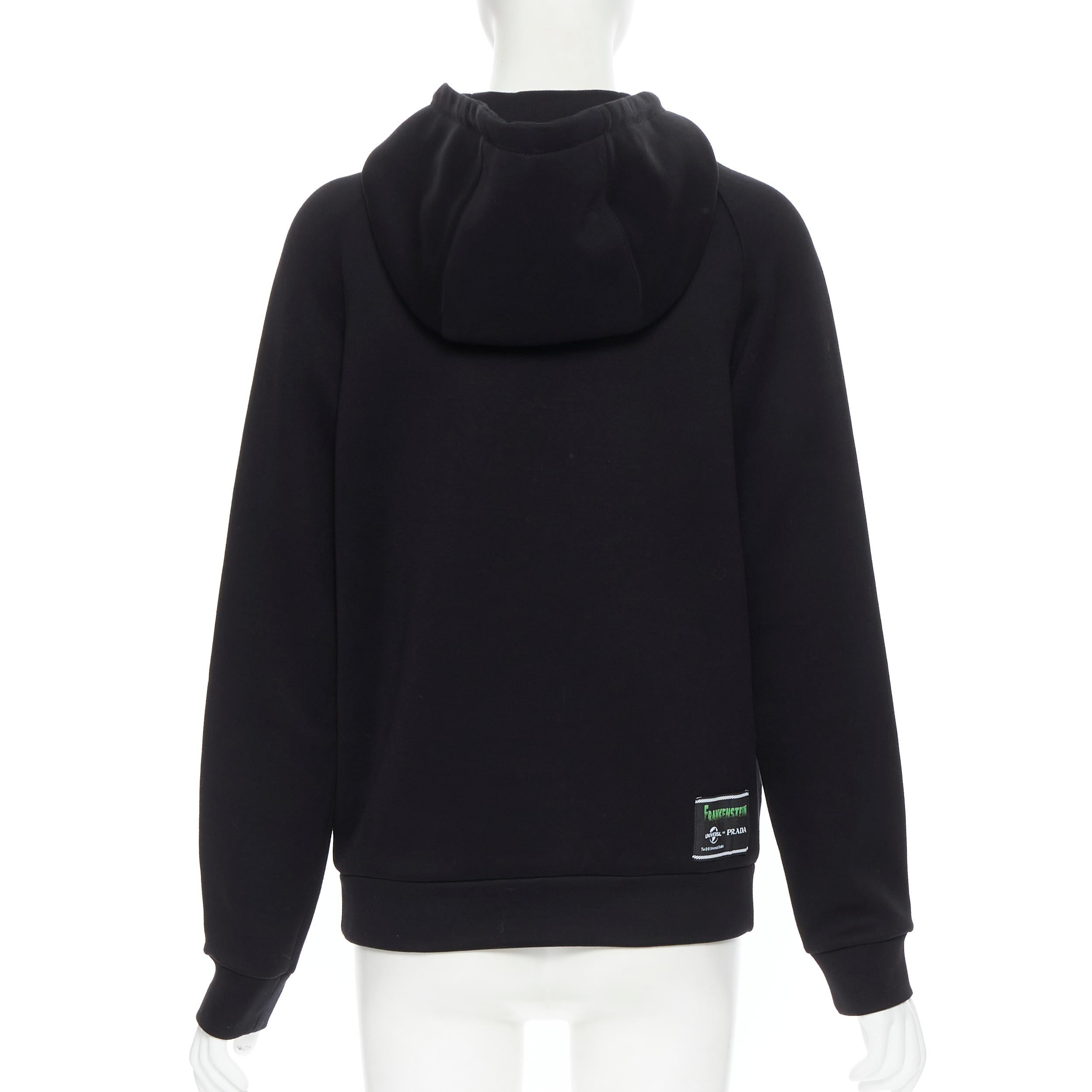 new PRADA 2019 Frankenstein Couple print black cotton jersey zip up hoodie XS 1
