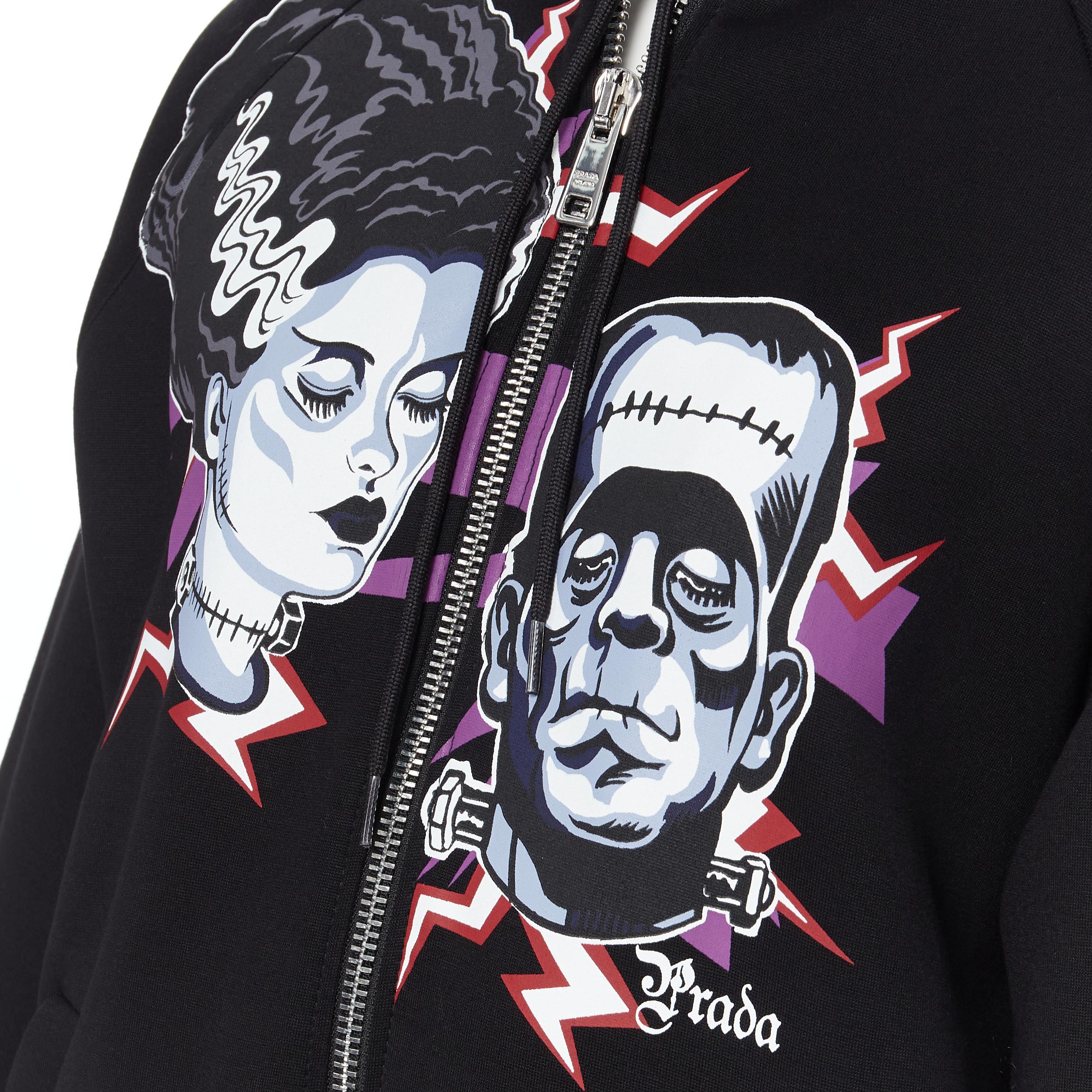 new PRADA 2019 Frankenstein Couple print black cotton jersey zip up hoodie XS 3