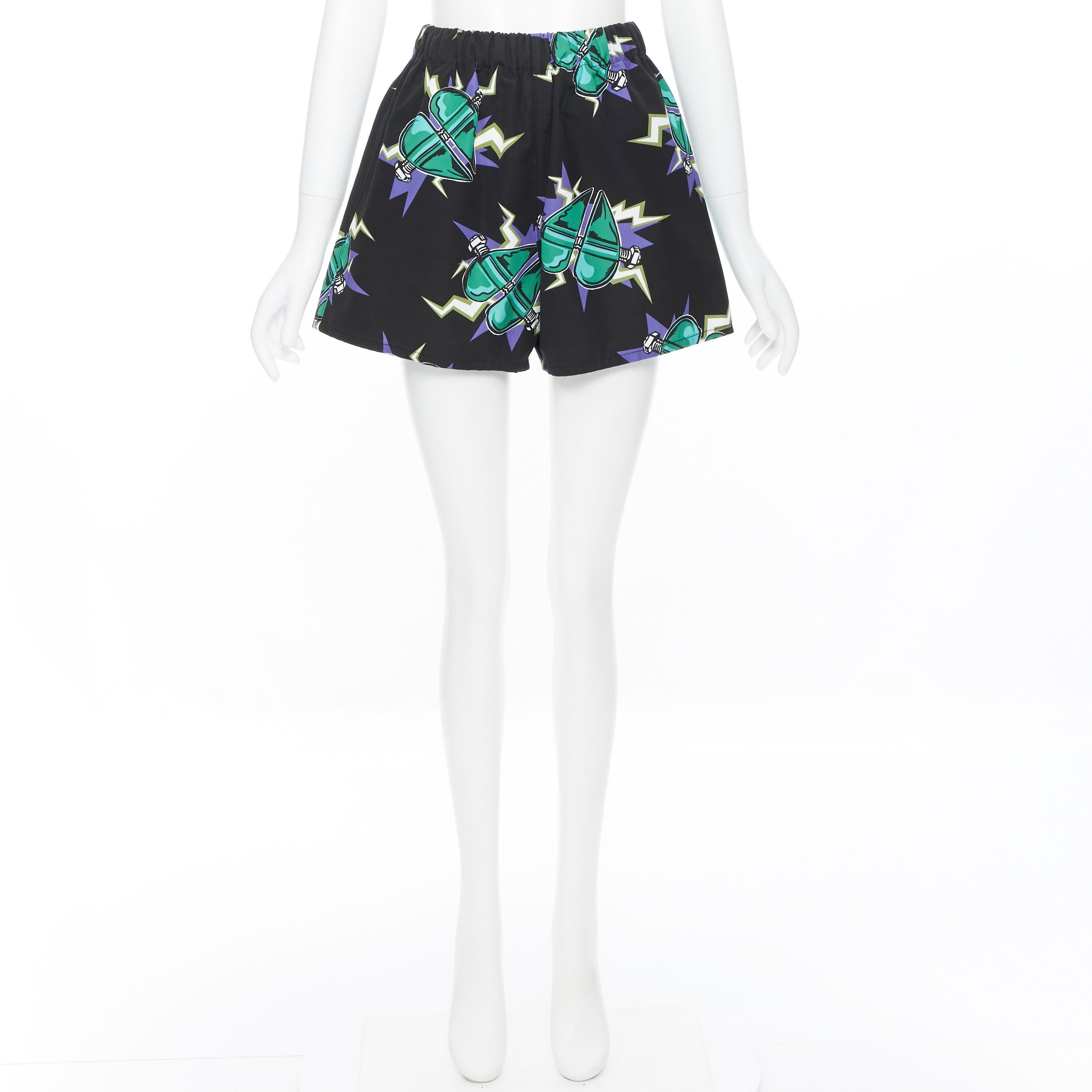 nuevo PRADA 2019 Frankenstein Divisa Corazón impresión casual verano pantalones cortos IT38 XS Negro