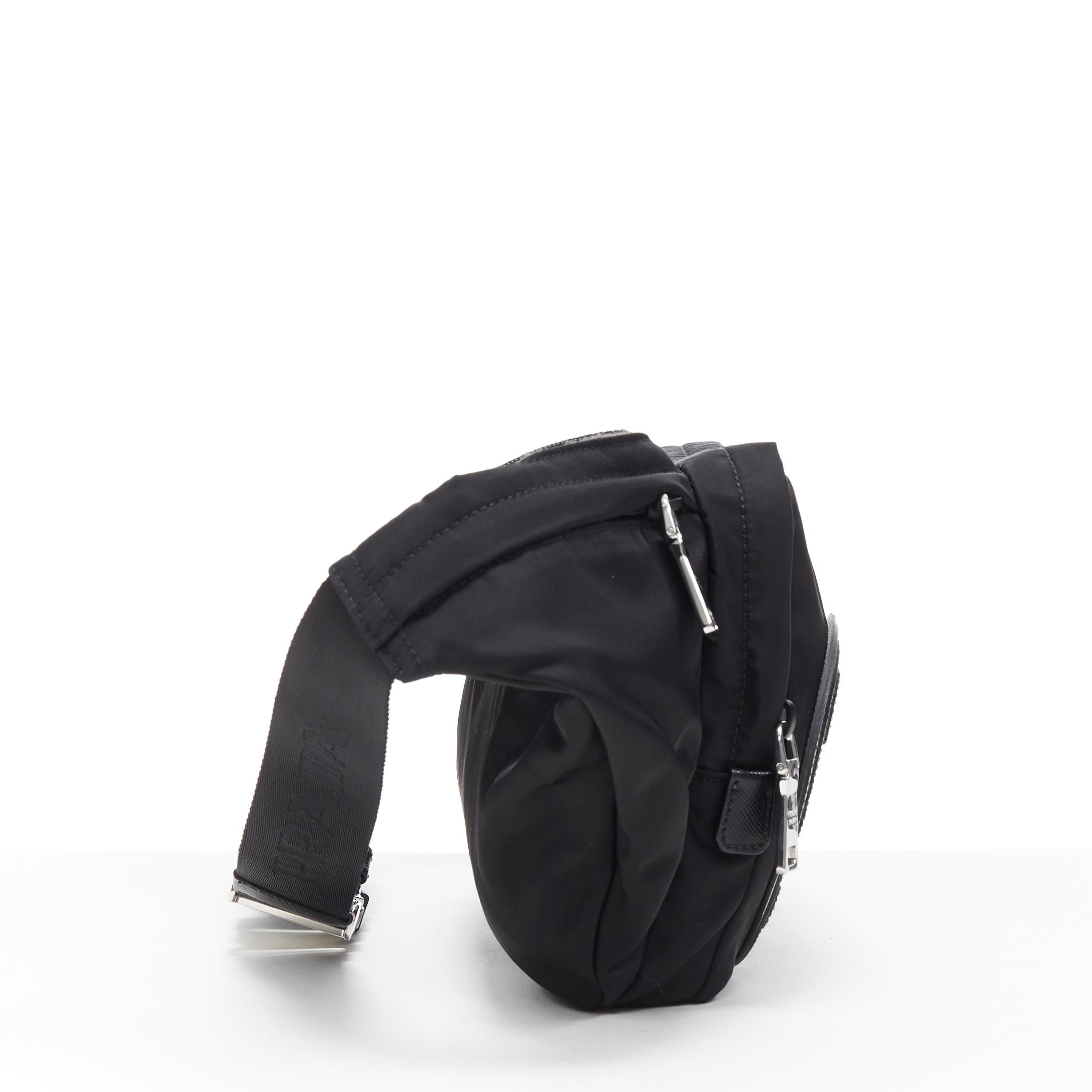 Black new PRADA 2019 Frankenstein leather patchwork black nylon oversized belt bag