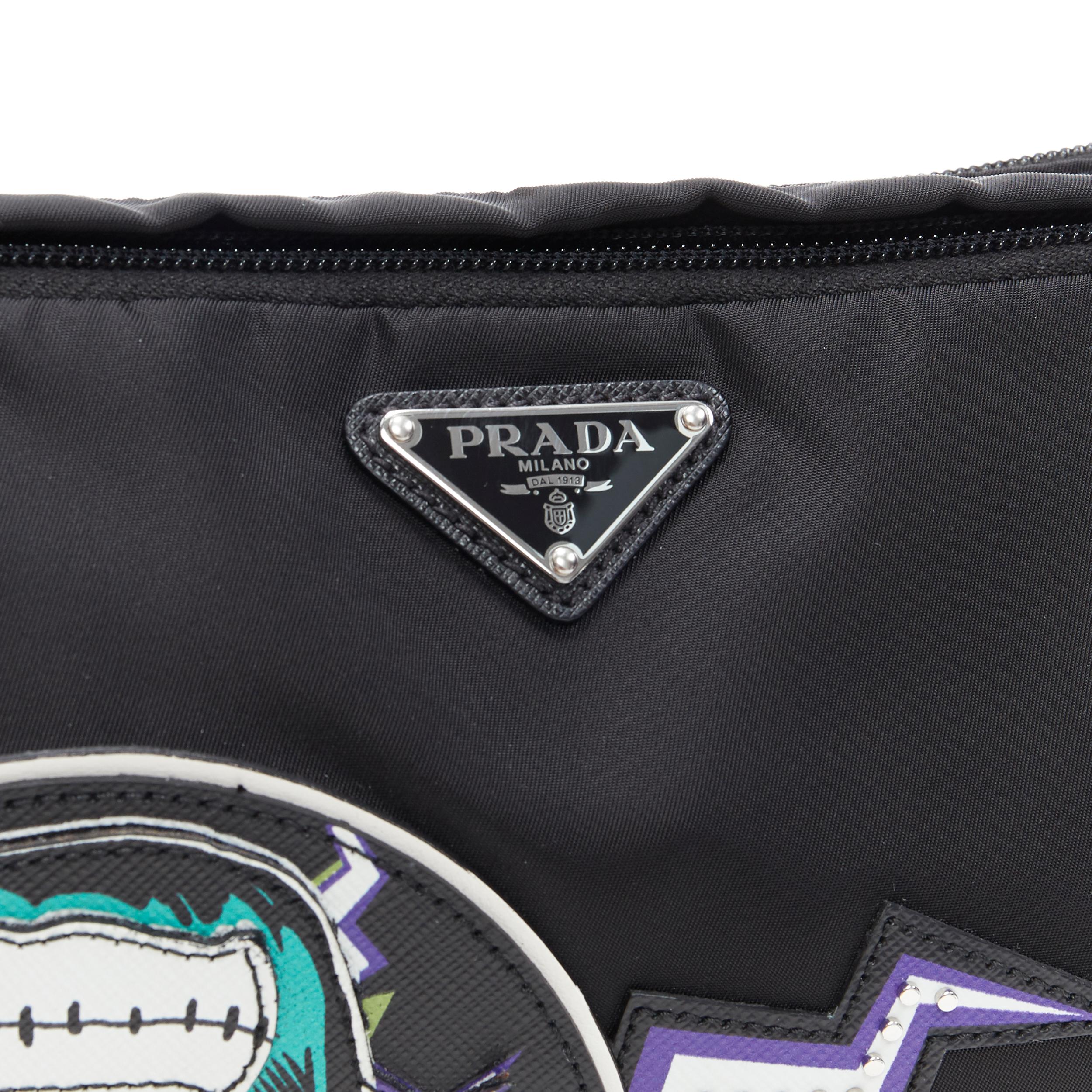Men's new PRADA 2019 Frankenstein leather patchwork black nylon oversized belt bag