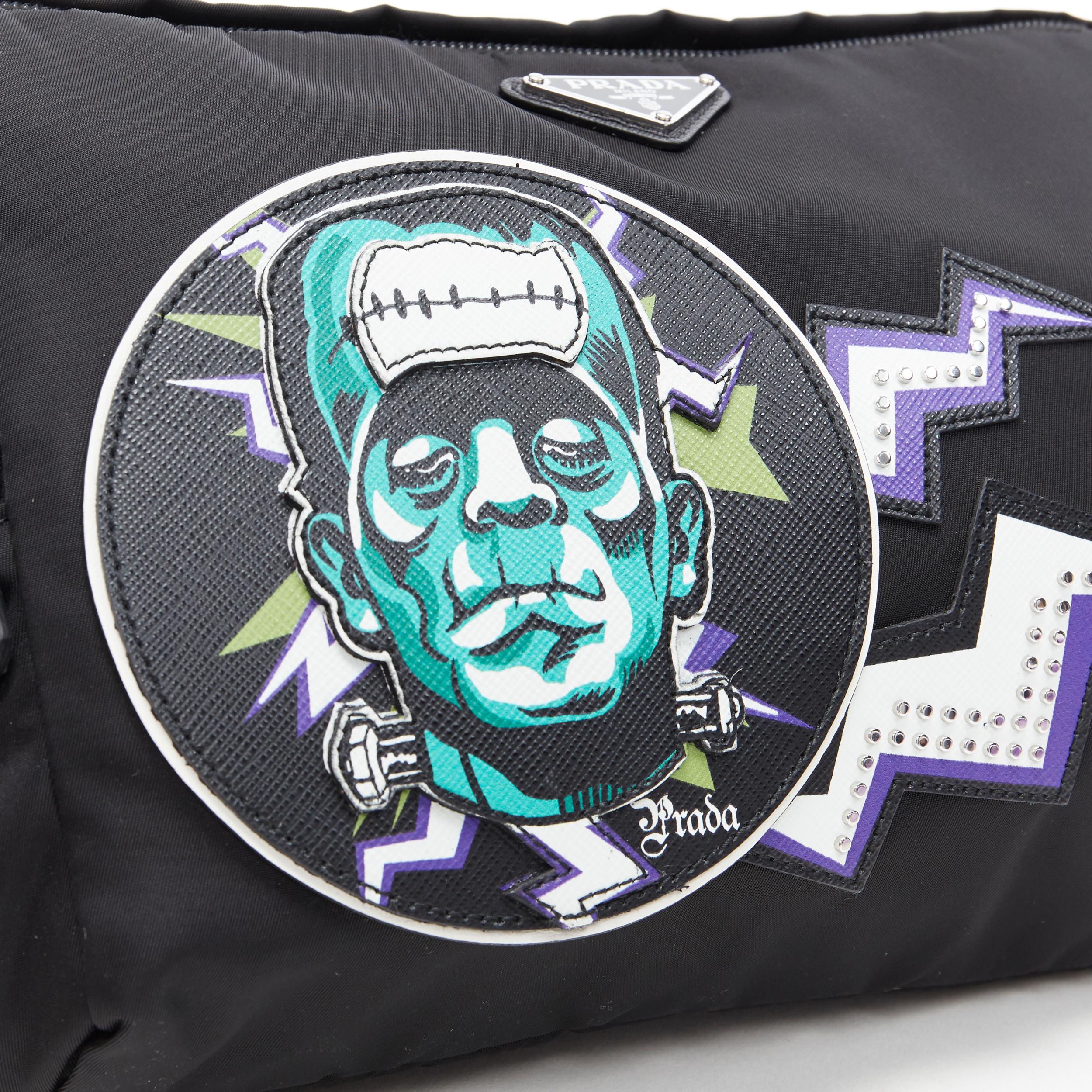 new PRADA 2019 Frankenstein leather patchwork black nylon oversized belt bag 1