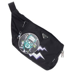 new PRADA 2019 Frankenstein leather patchwork black nylon oversized belt bag