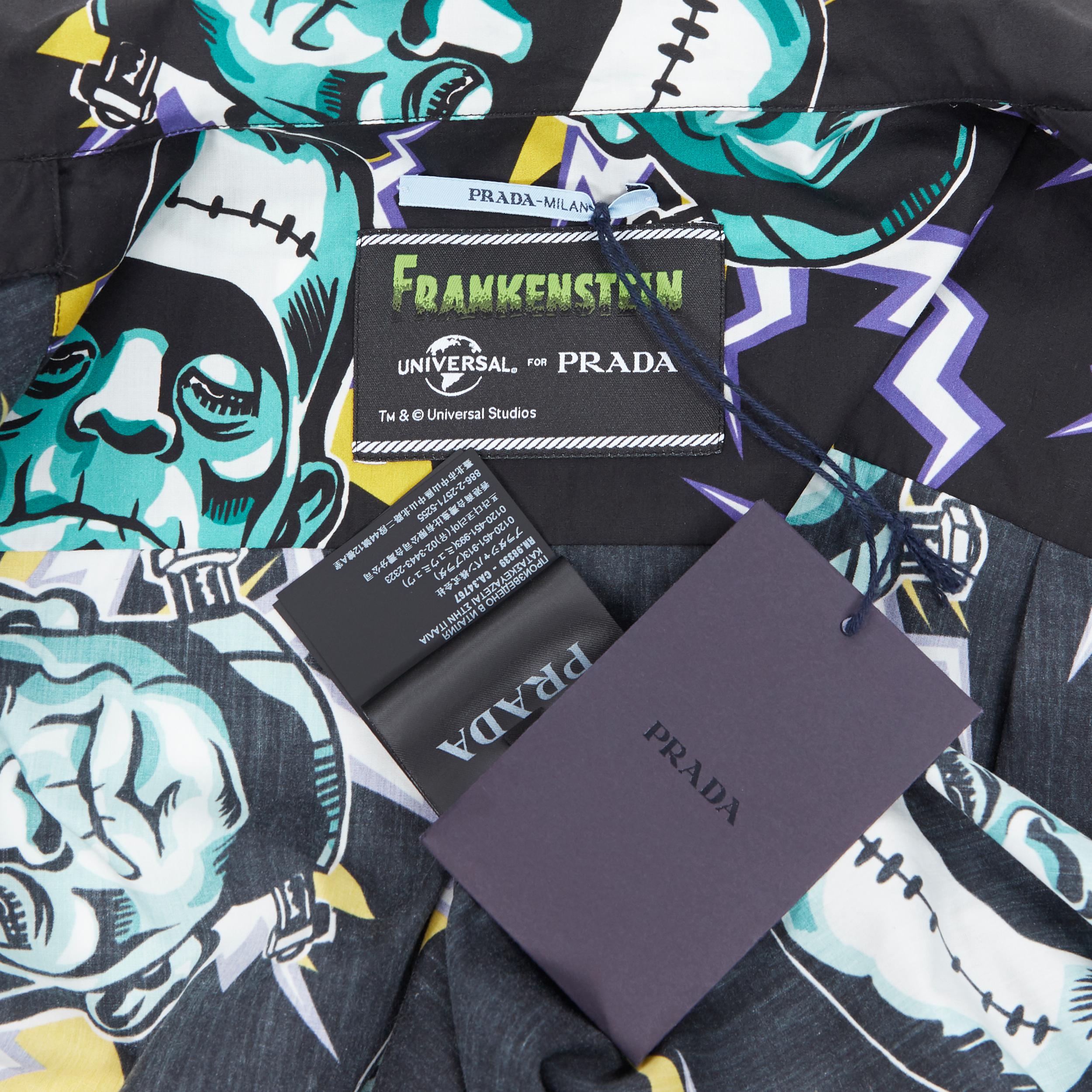 new PRADA 2019 Frankenstein Lightning black cotton short sleeve bowling shirt L 3