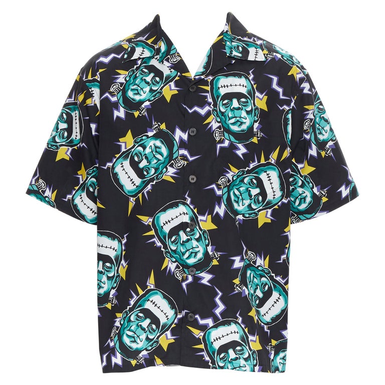 new PRADA 2019 Frankenstein Lightning black cotton short sleeve bowling  shirt M at 1stDibs