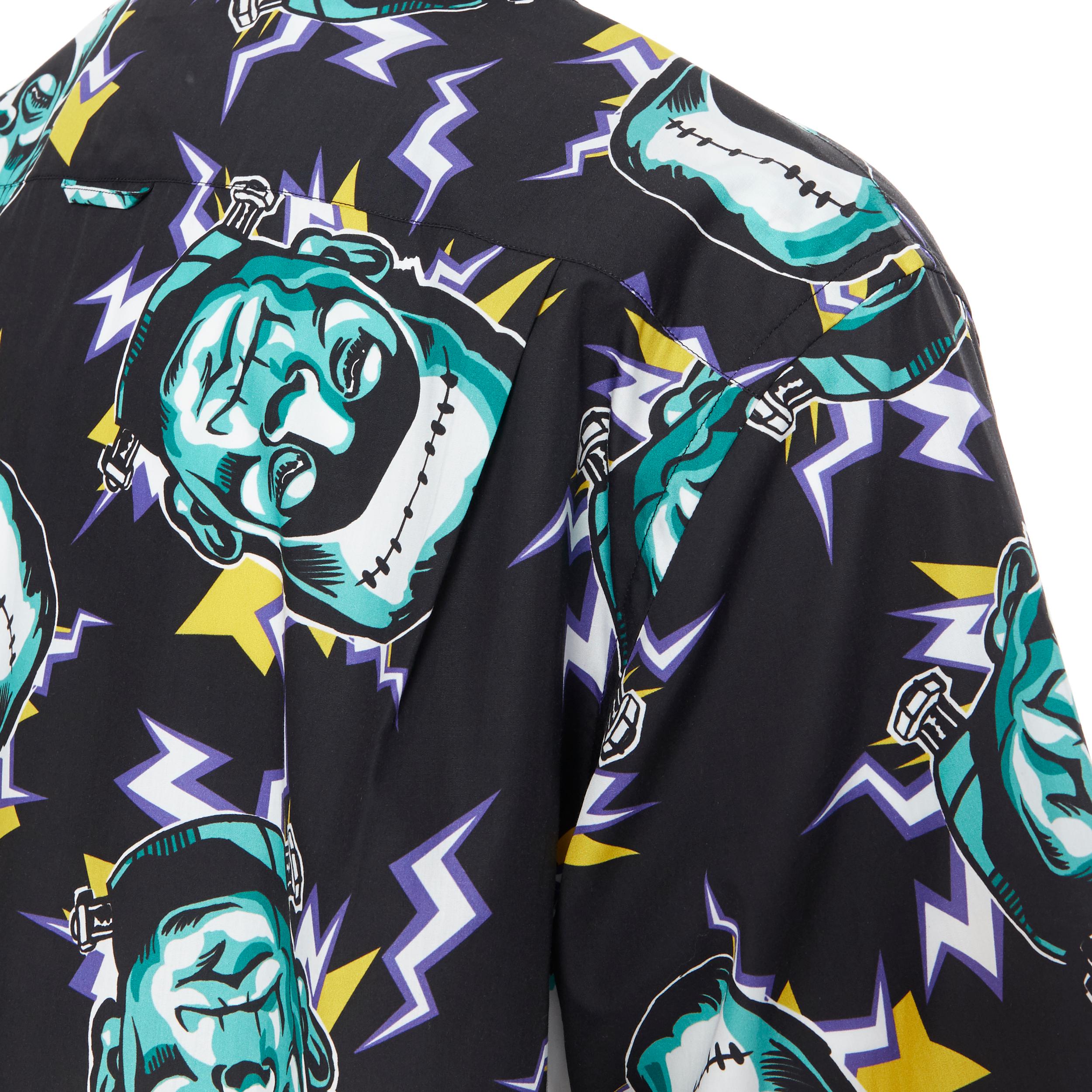 new PRADA 2019 Frankenstein Lightning black cotton short sleeve bowling shirt S 2