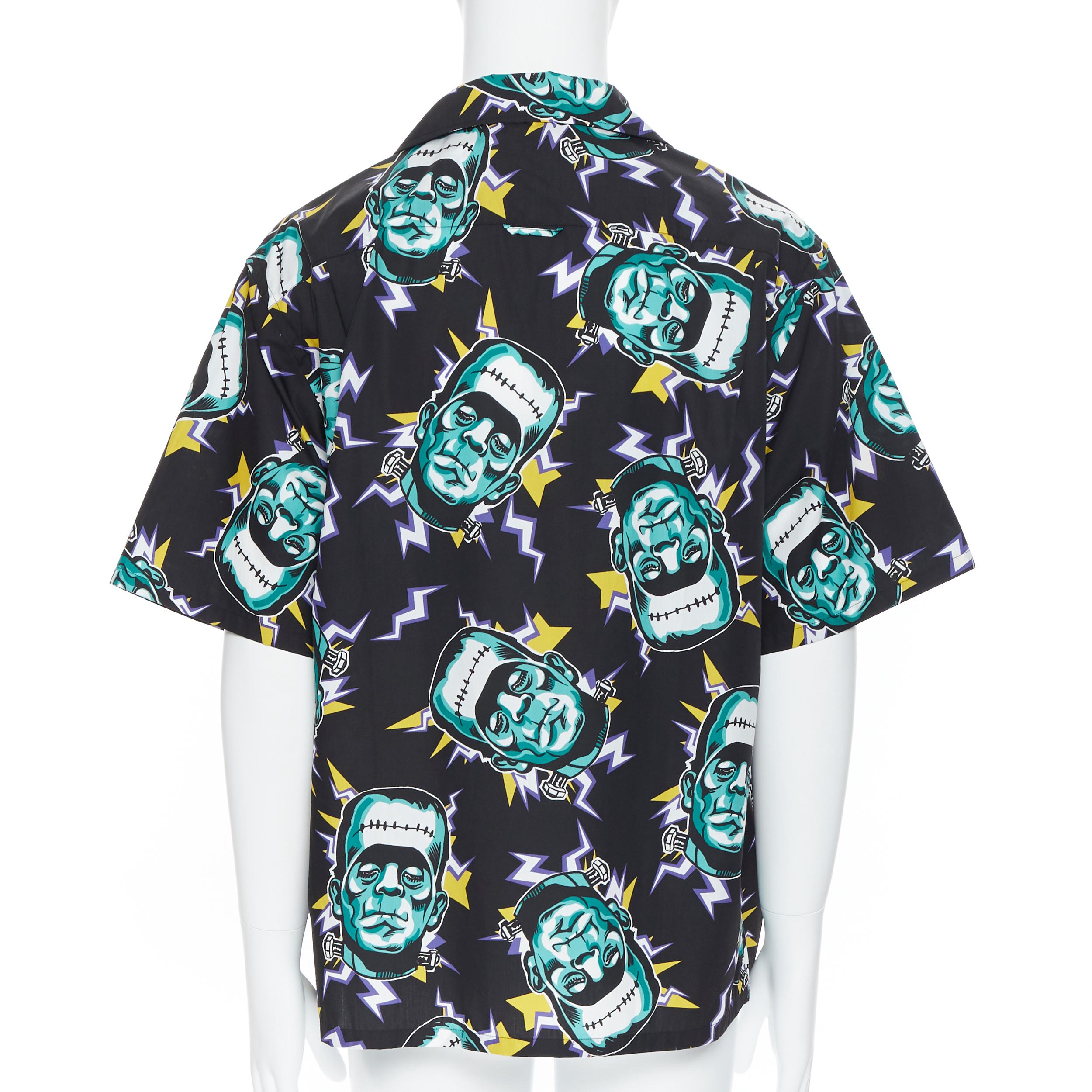 Black new PRADA 2019 Frankenstein Lightning black cotton short sleeve bowling shirt S