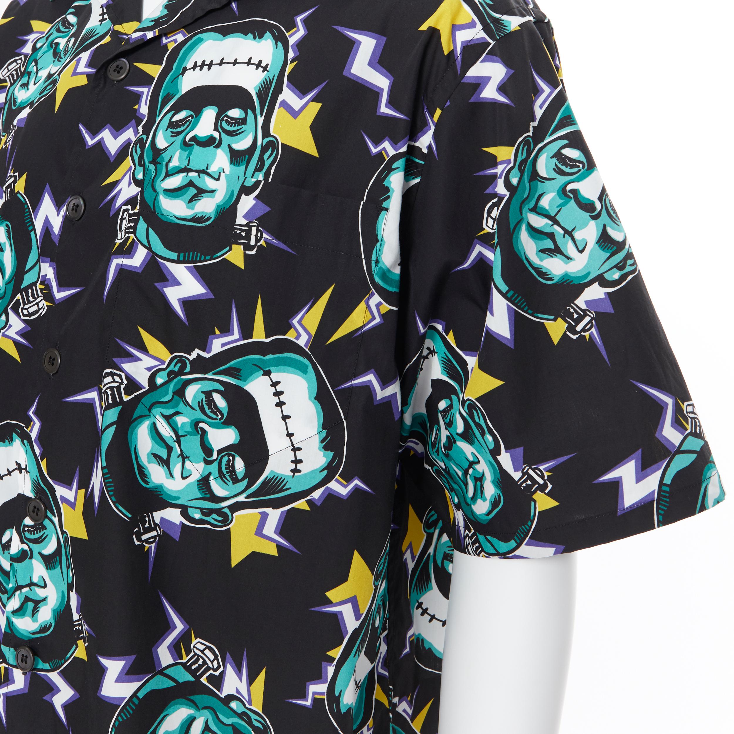 new PRADA 2019 Frankenstein Lightning black cotton short sleeve bowling shirt S In New Condition In Hong Kong, NT