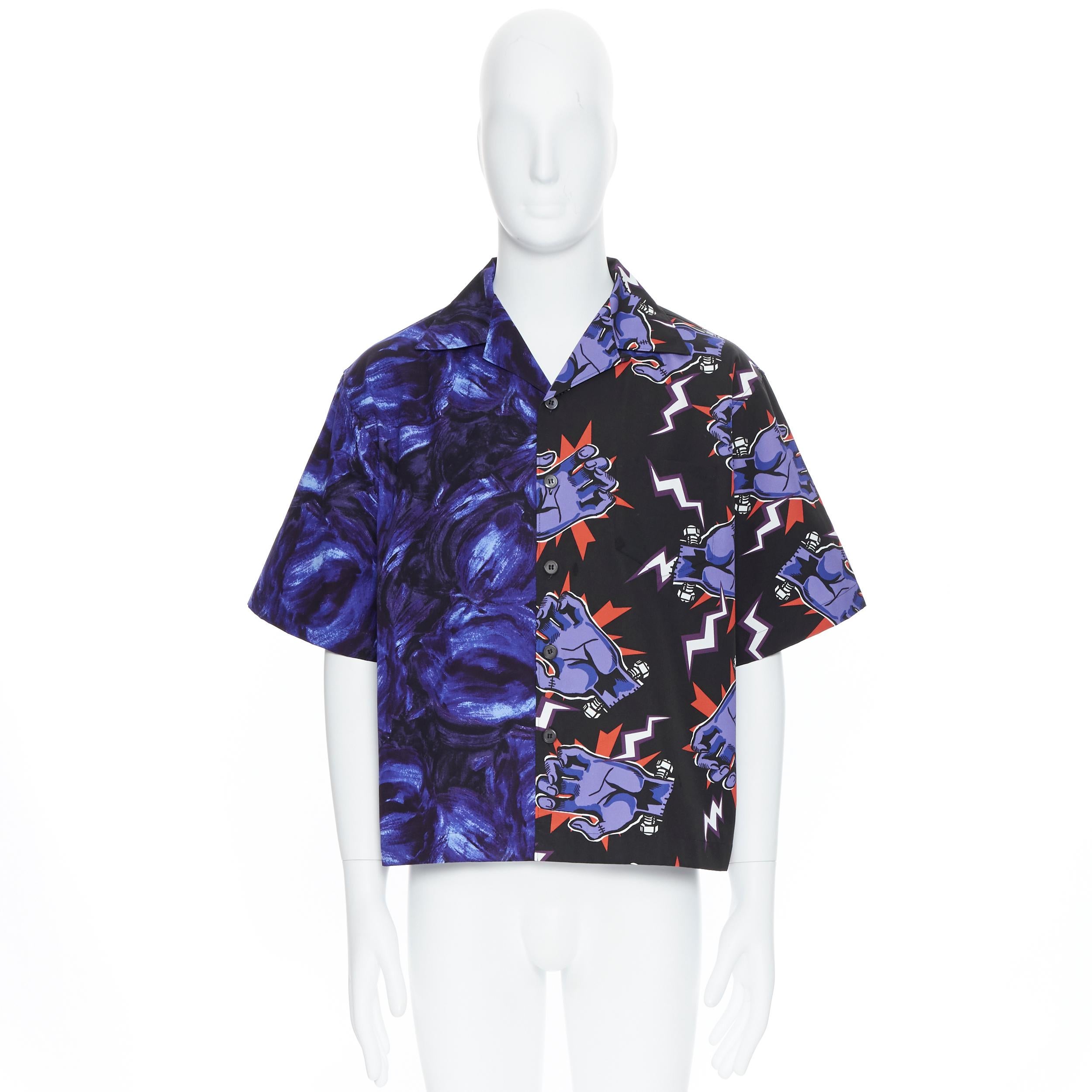 Viola nuovo PRADA 2019 Frankenstein Lightning dipinto di rosa Double Match Split camicia L