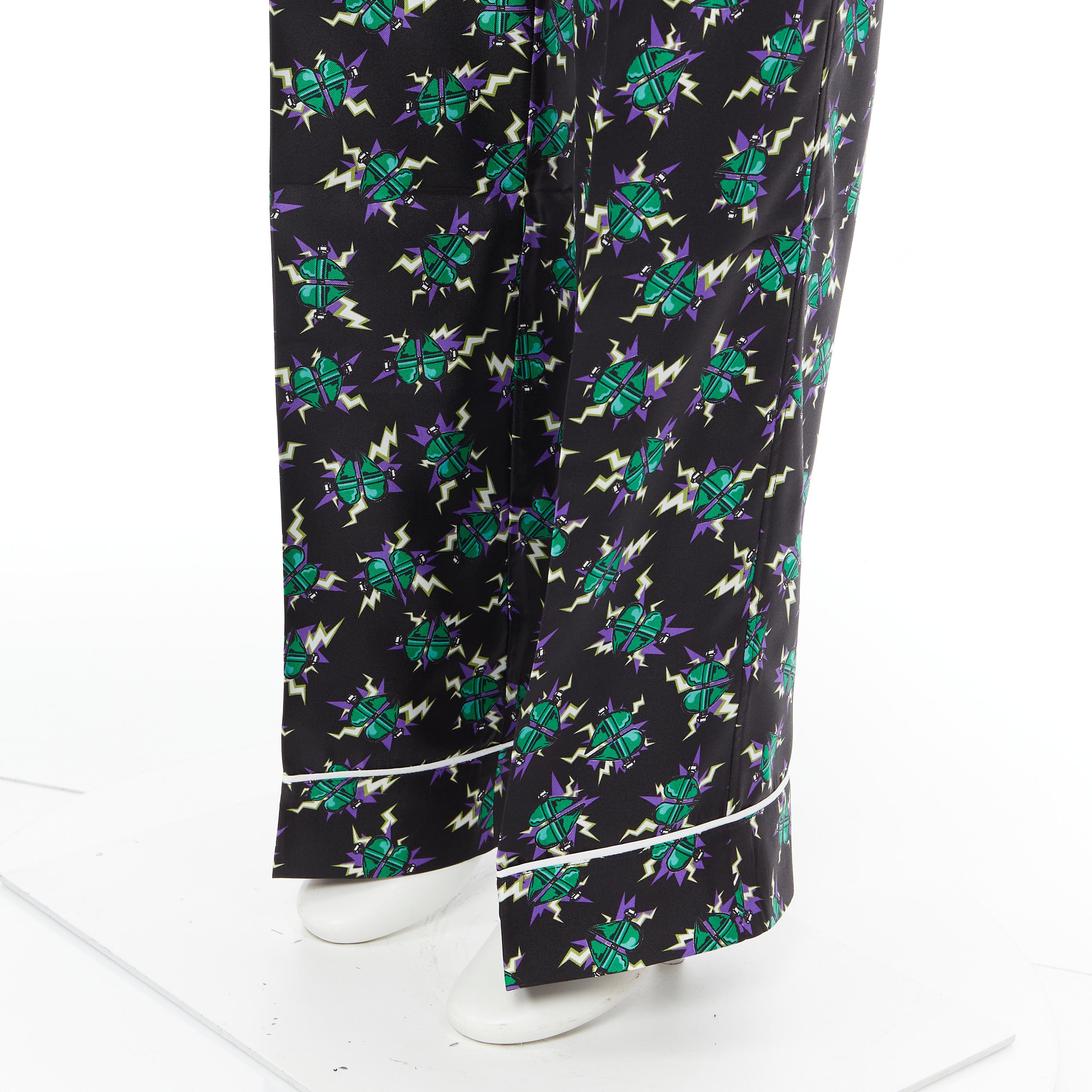 Women's new PRADA 2019 Frankenstein Micro Heart black print 100% silk pyjama pants S