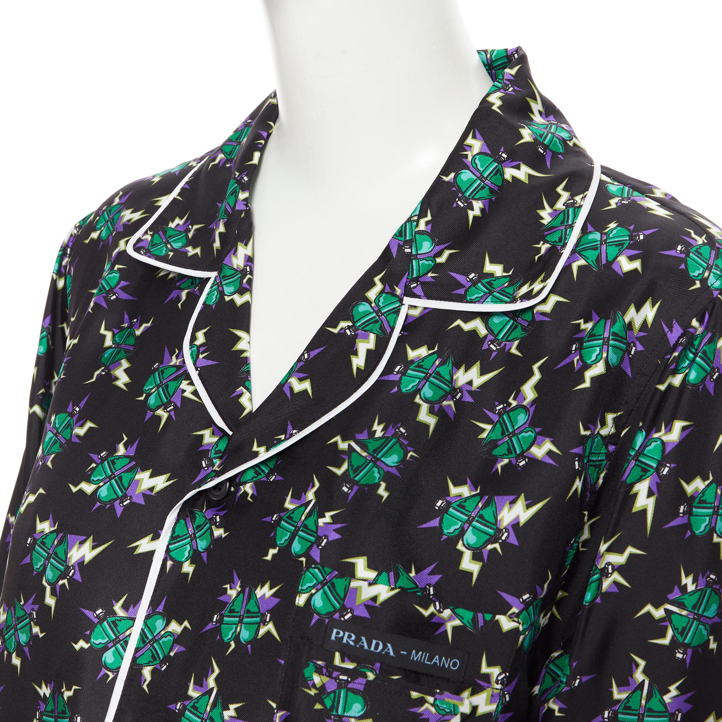new PRADA 2019 Frankenstein Micro Heart black print 100% silk pyjama shirt top S For Sale 2