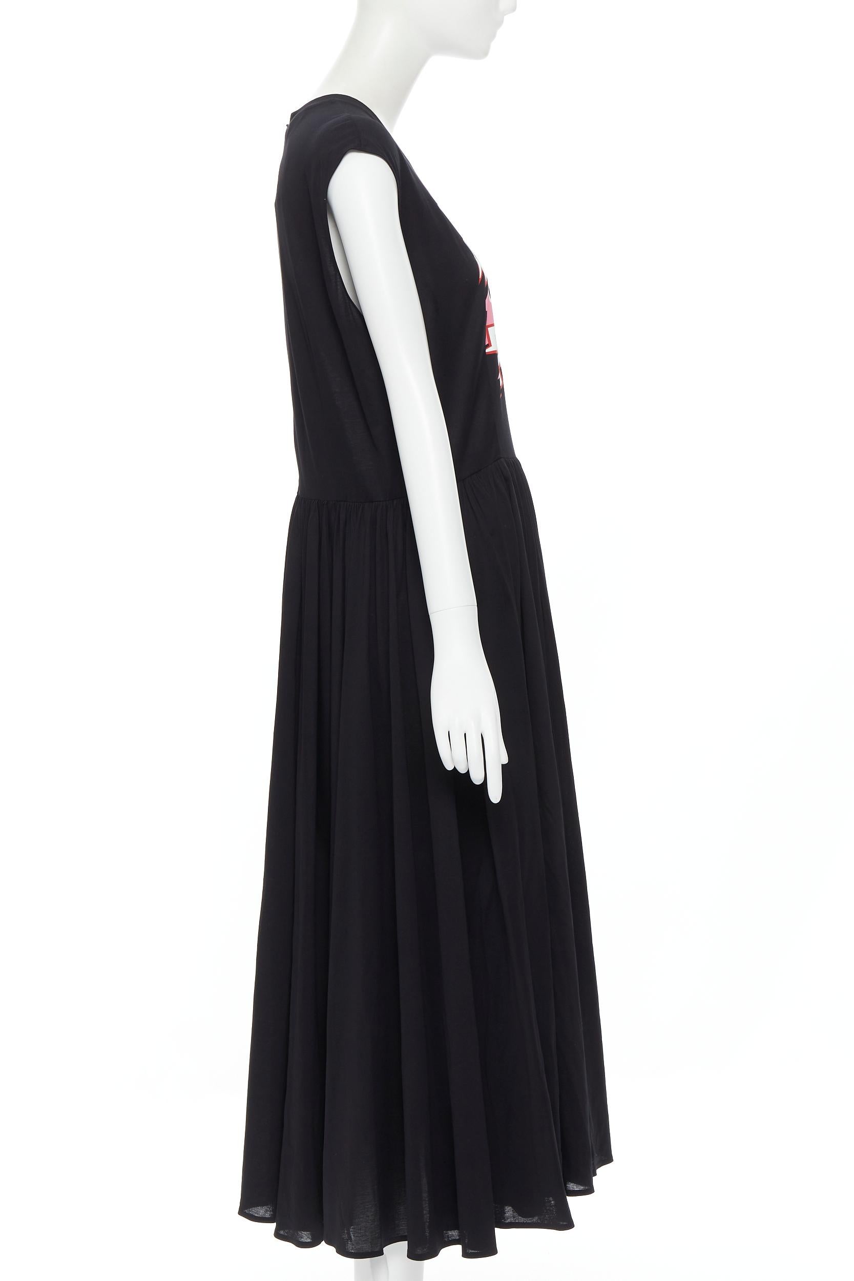 Black new PRADA 2019 Frankenstein Rose Lightning print black cotton maxi dress XL