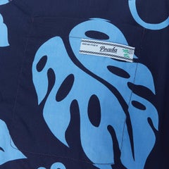 new PRADA 2019 Hibiscus blue floral print short sleeve Hawaiian bowling shirt L