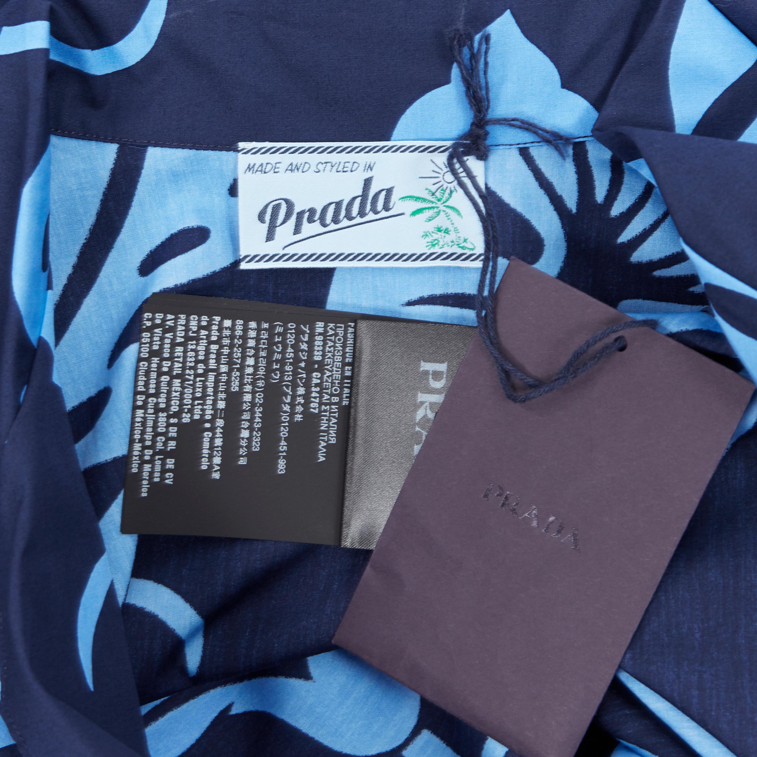 nuevo PRADA 2019 Hibiscus azul estampado floral manga corta camisa hawaiana M 5