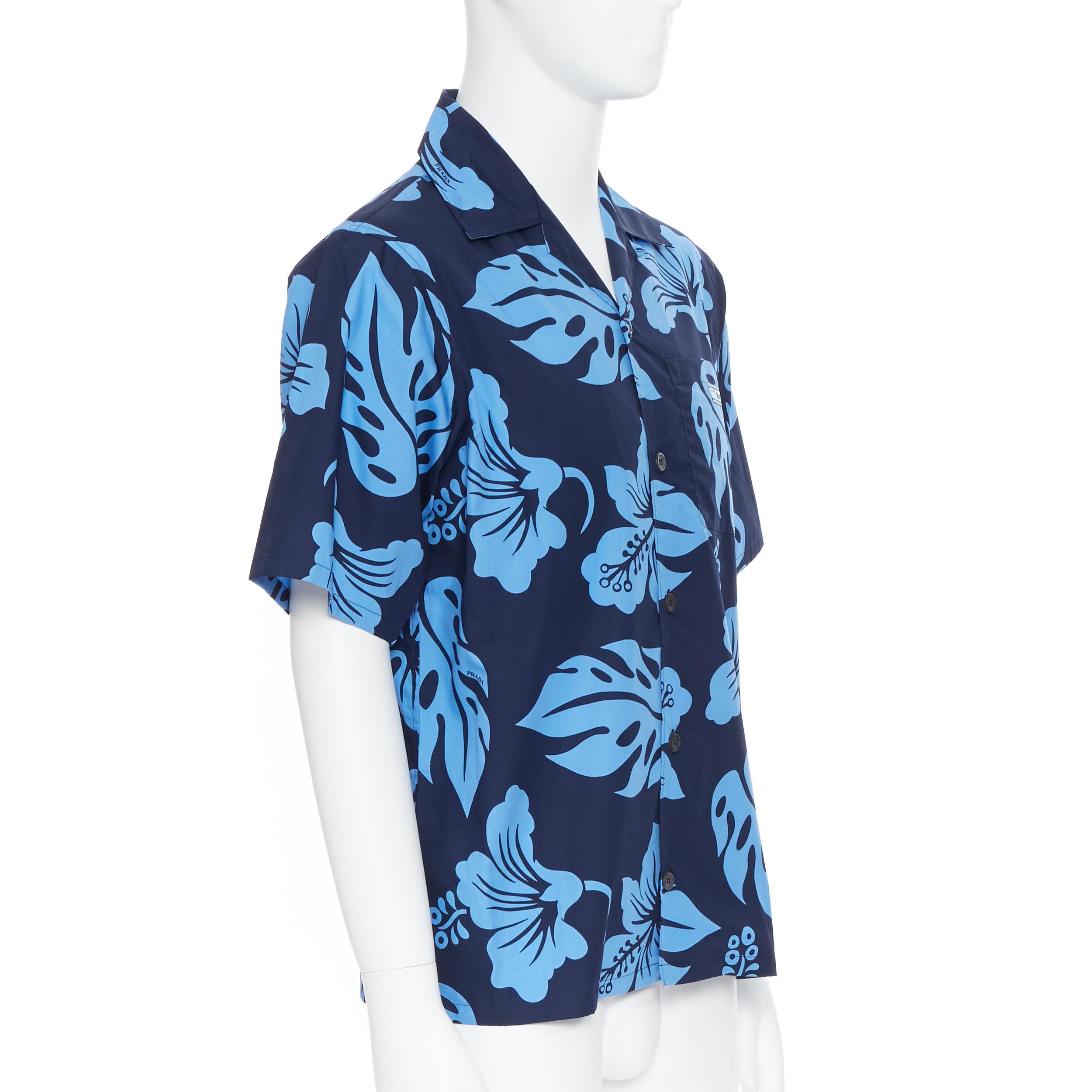 nuevo PRADA 2019 Hibiscus azul estampado floral manga corta camisa hawaiana M en Nuevo Estado en Hong Kong, NT