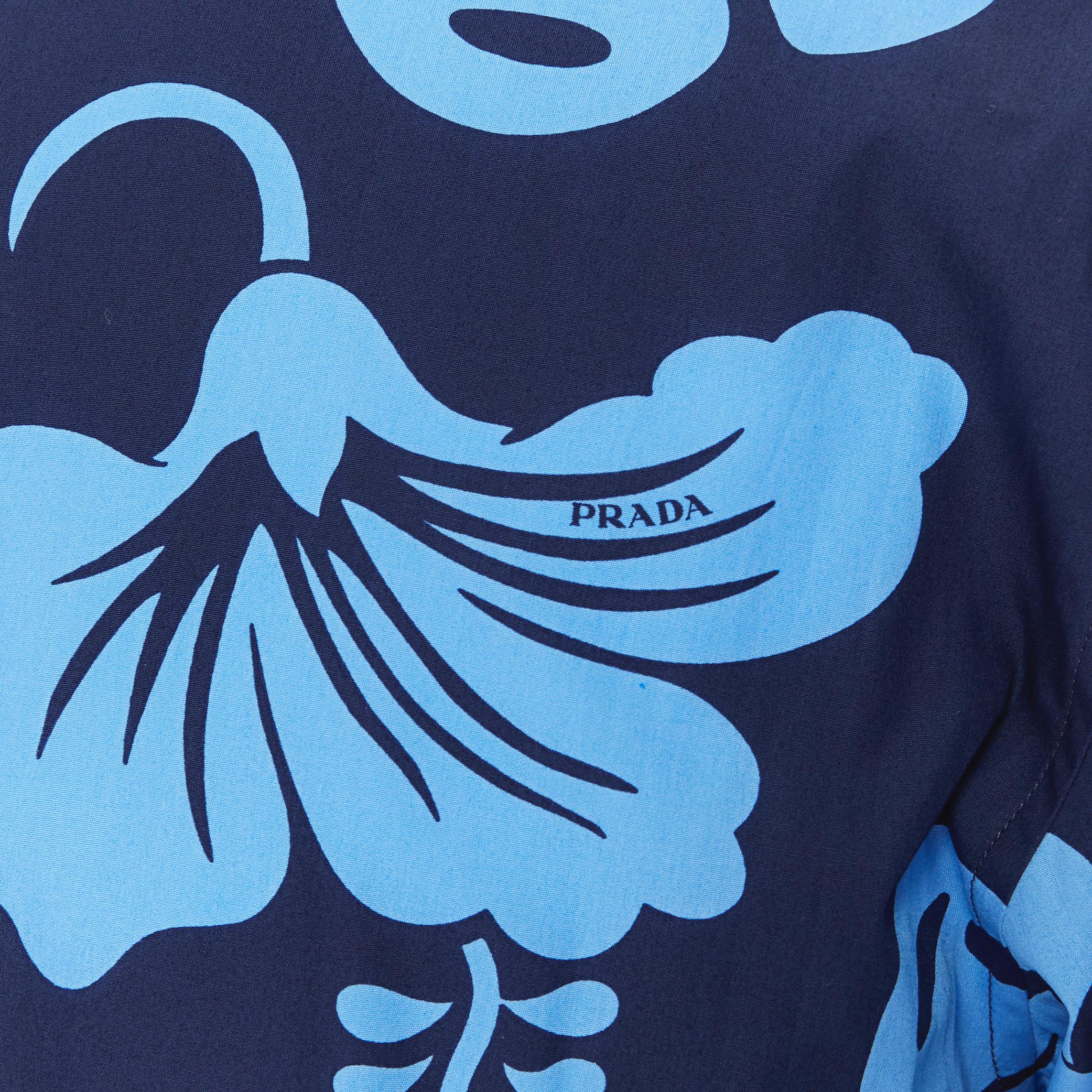 nuevo PRADA 2019 Hibiscus azul estampado floral manga corta camisa hawaiana M 4