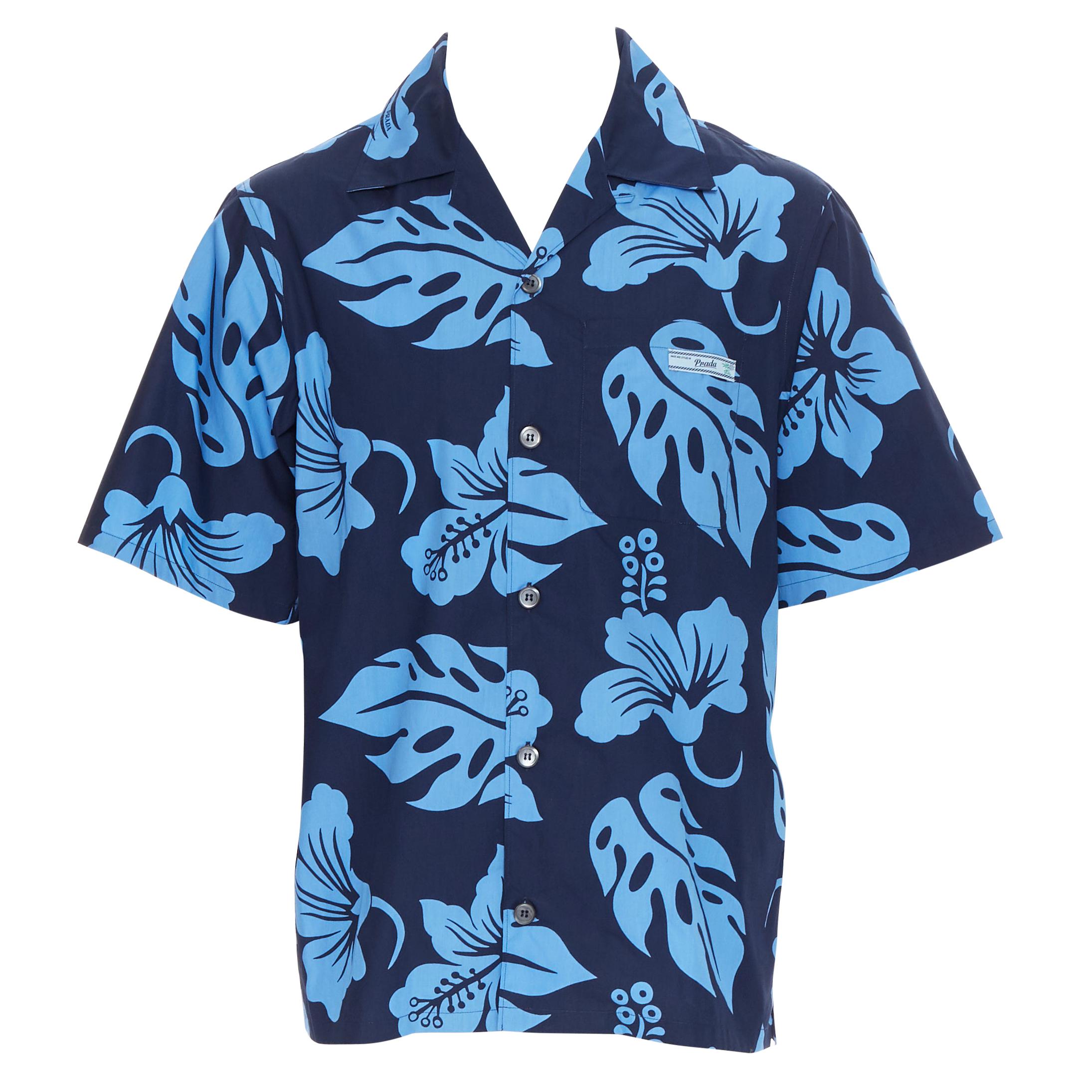 new PRADA 2019 Hibiscus blue floral print short sleeve Hawaiian