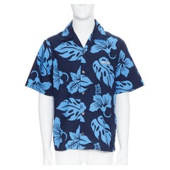 new PRADA 2019 Hibiscus blue floral print short sleeve Hawaiian bowling shirt M