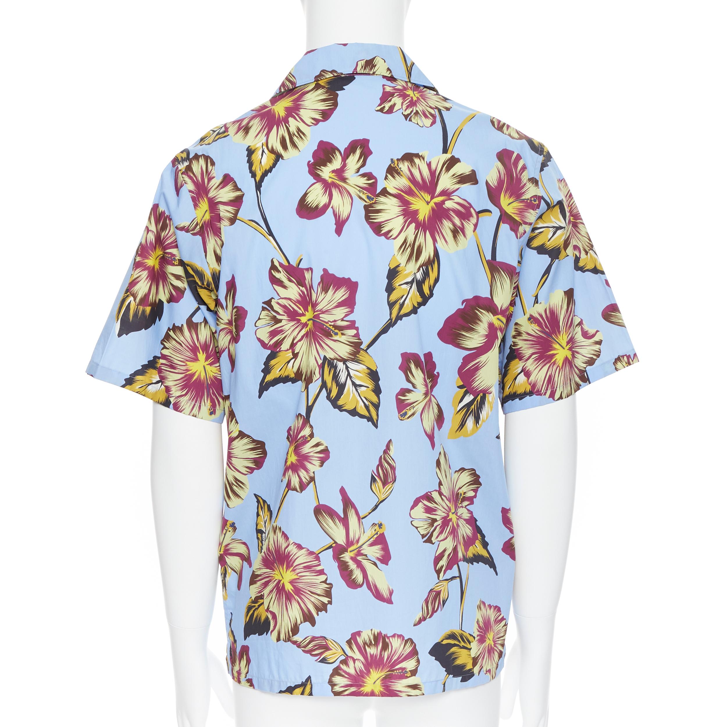 Gray new PRADA 2019 Hibiscus floral print short sleeve Hawaiian bowling camp shirt L