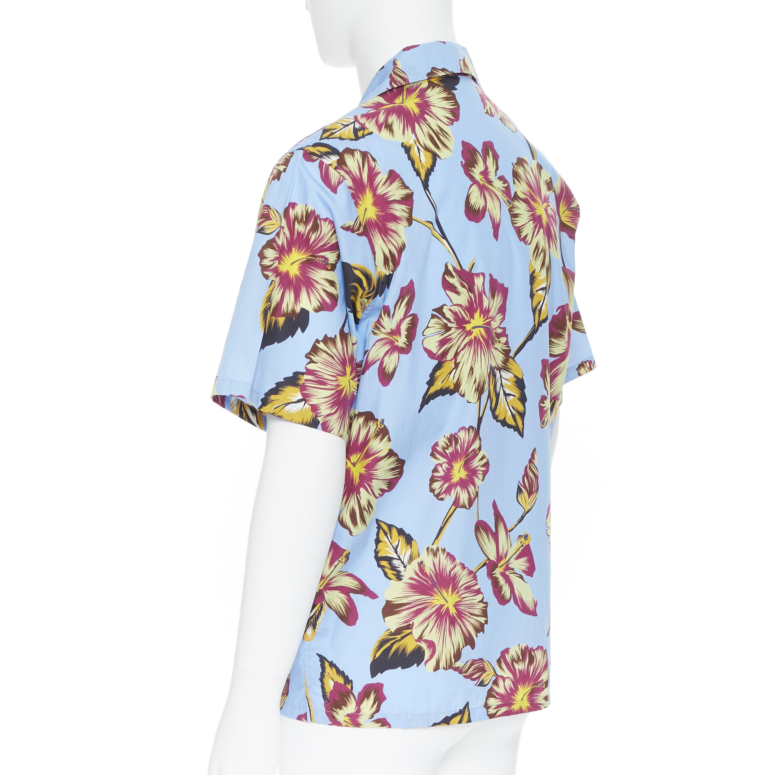 new PRADA 2019 Hibiscus floral print short sleeve Hawaiian bowling camp shirt L In New Condition In Hong Kong, NT