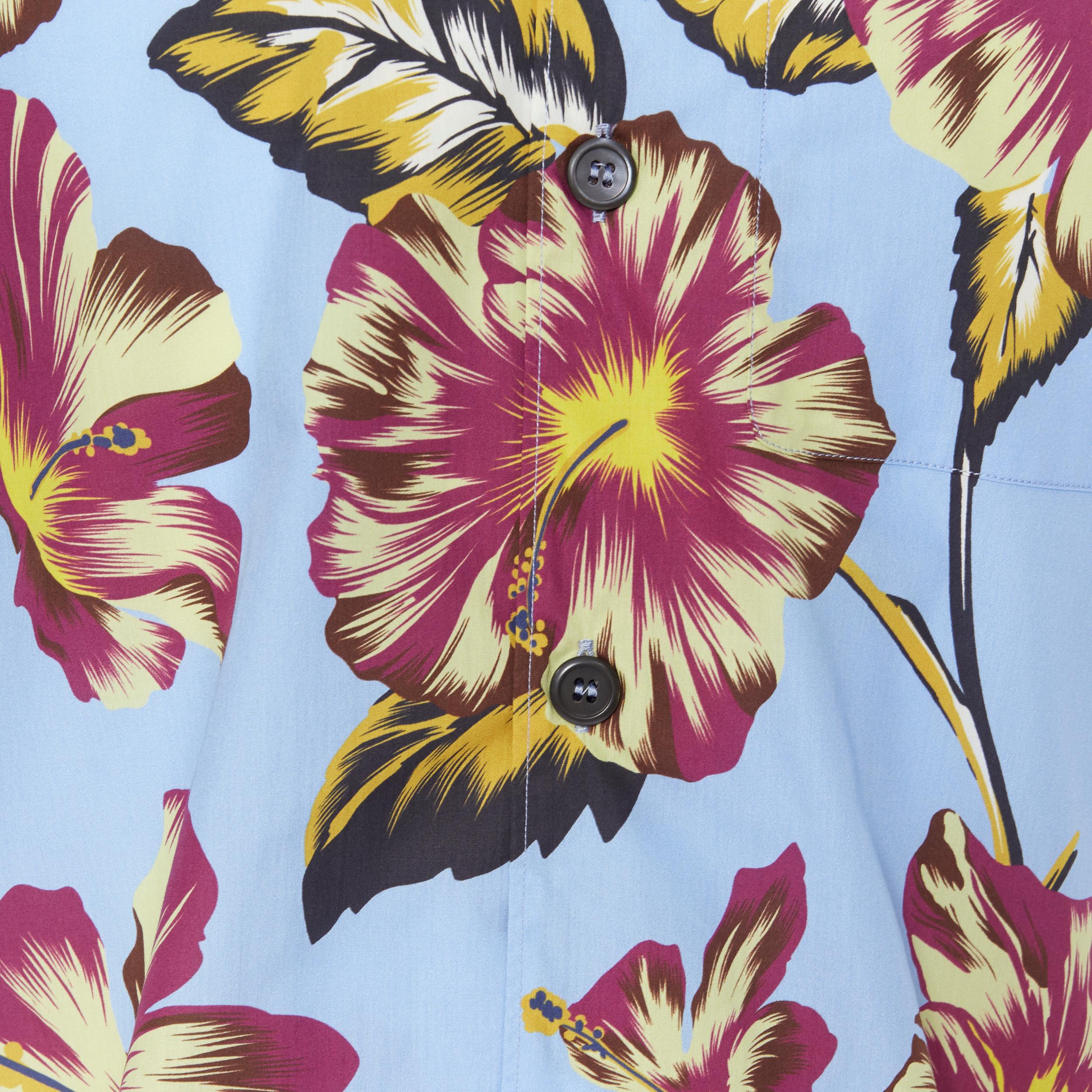new PRADA 2019 Hibiscus floral print short sleeve Hawaiian bowling camp shirt L 1