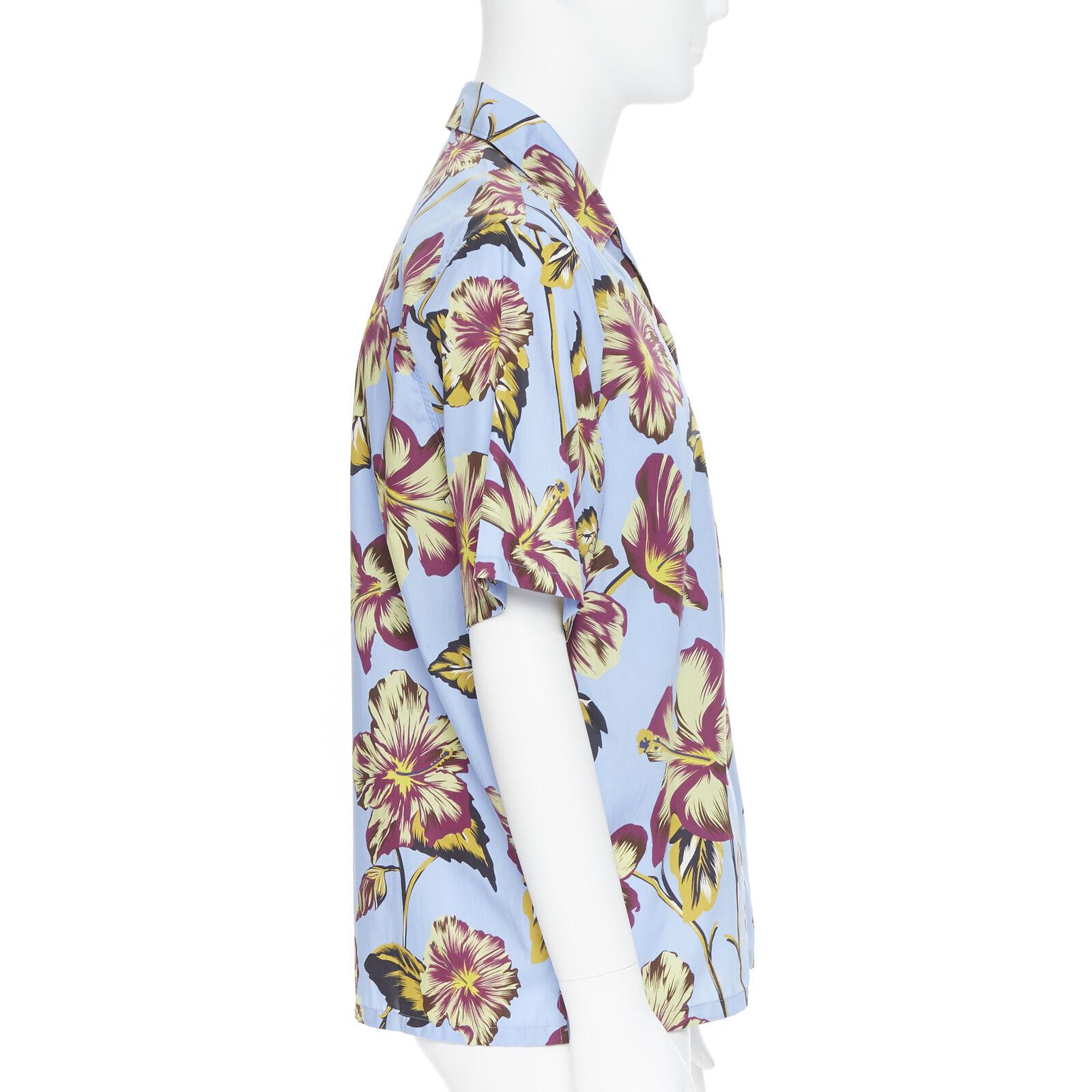 Men's new PRADA 2019 Hibiscus floral print short sleeve Hawaiian bowling camp shirt M For Sale