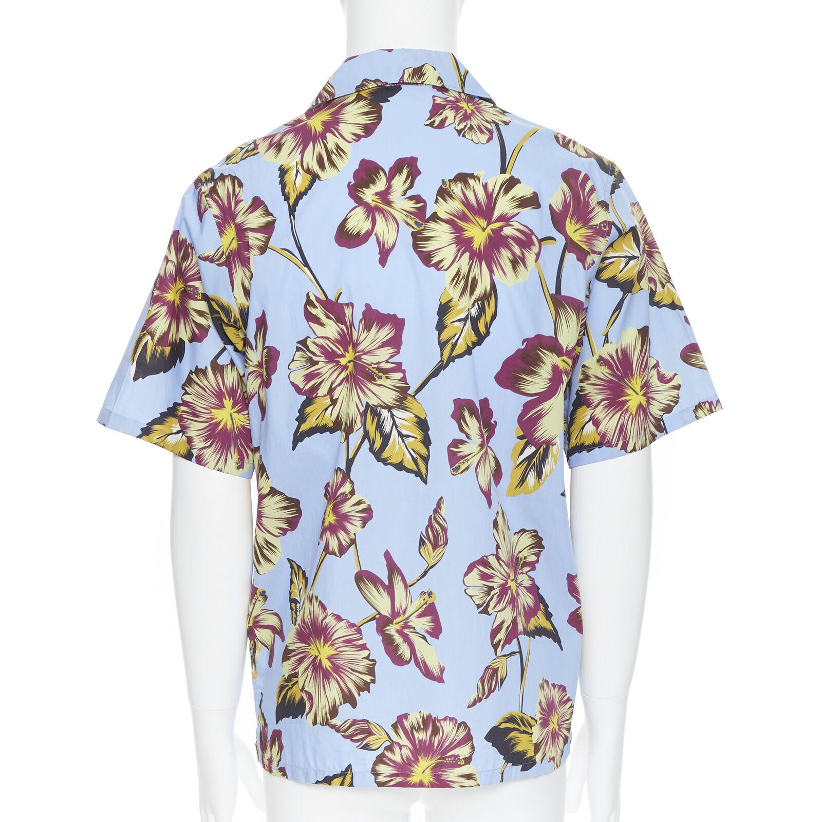 new PRADA 2019 Hibiscus floral print short sleeve Hawaiian bowling camp shirt M For Sale 1