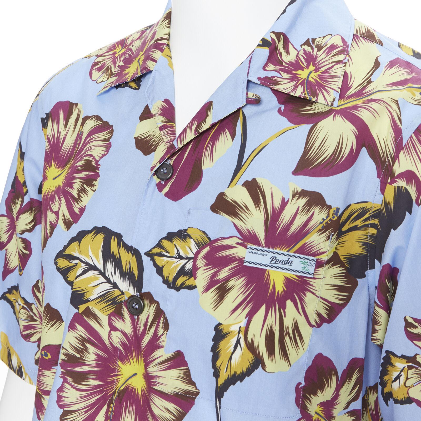 new PRADA 2019 Hibiscus floral print short sleeve Hawaiian bowling camp shirt M For Sale 3