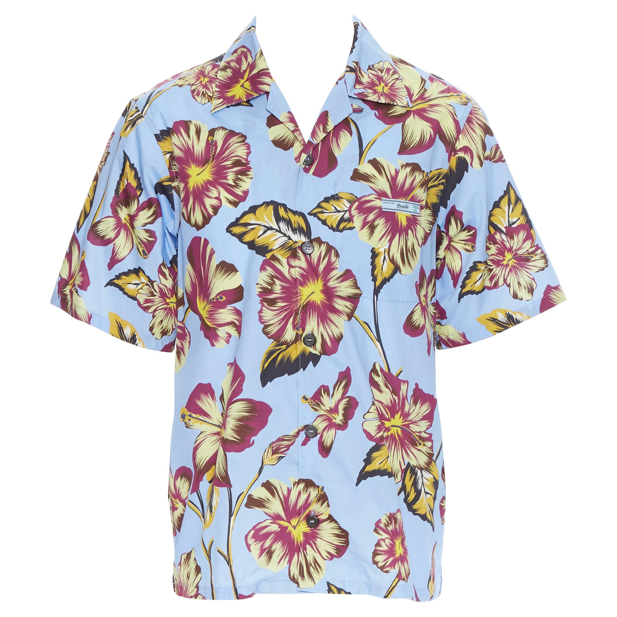 new PRADA 2019 Hibiscus floral print short sleeve Hawaiian bowling camp shirt M