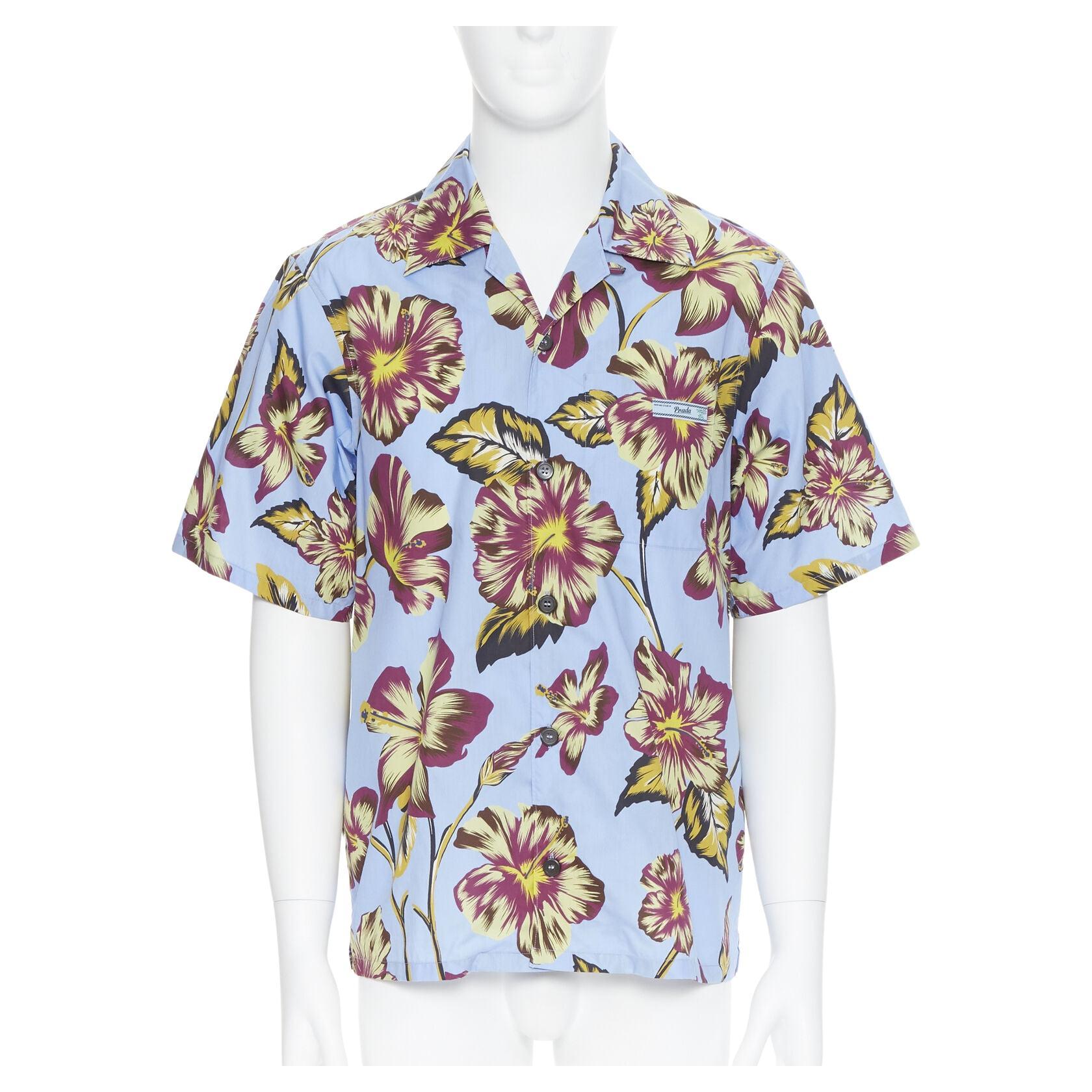 new PRADA 2019 Hibiscus floral print short sleeve Hawaiian bowling camp shirt M For Sale