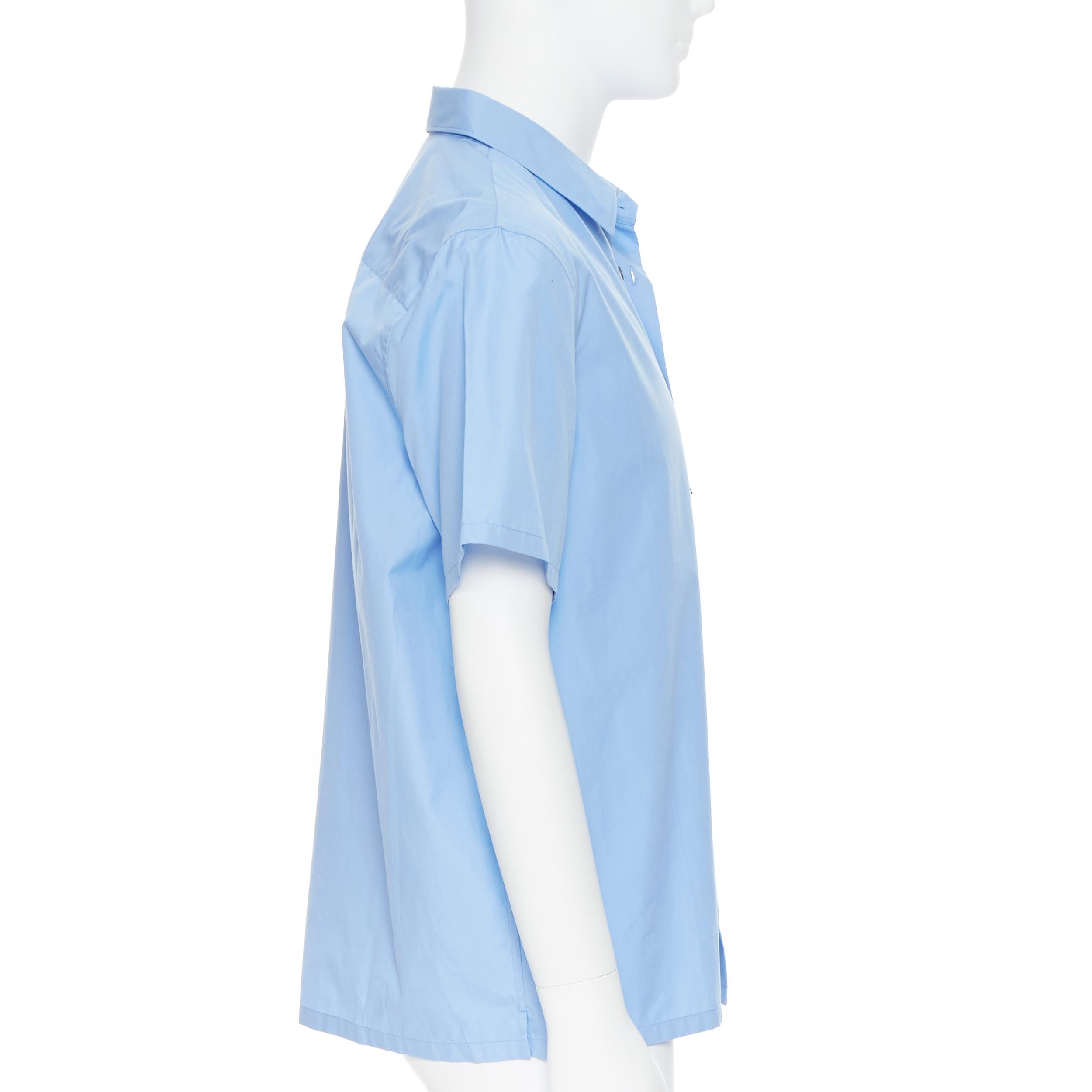 Blue new PRADA 2019 light blue rubber logo patch breast pocket casual shirt EU41 L