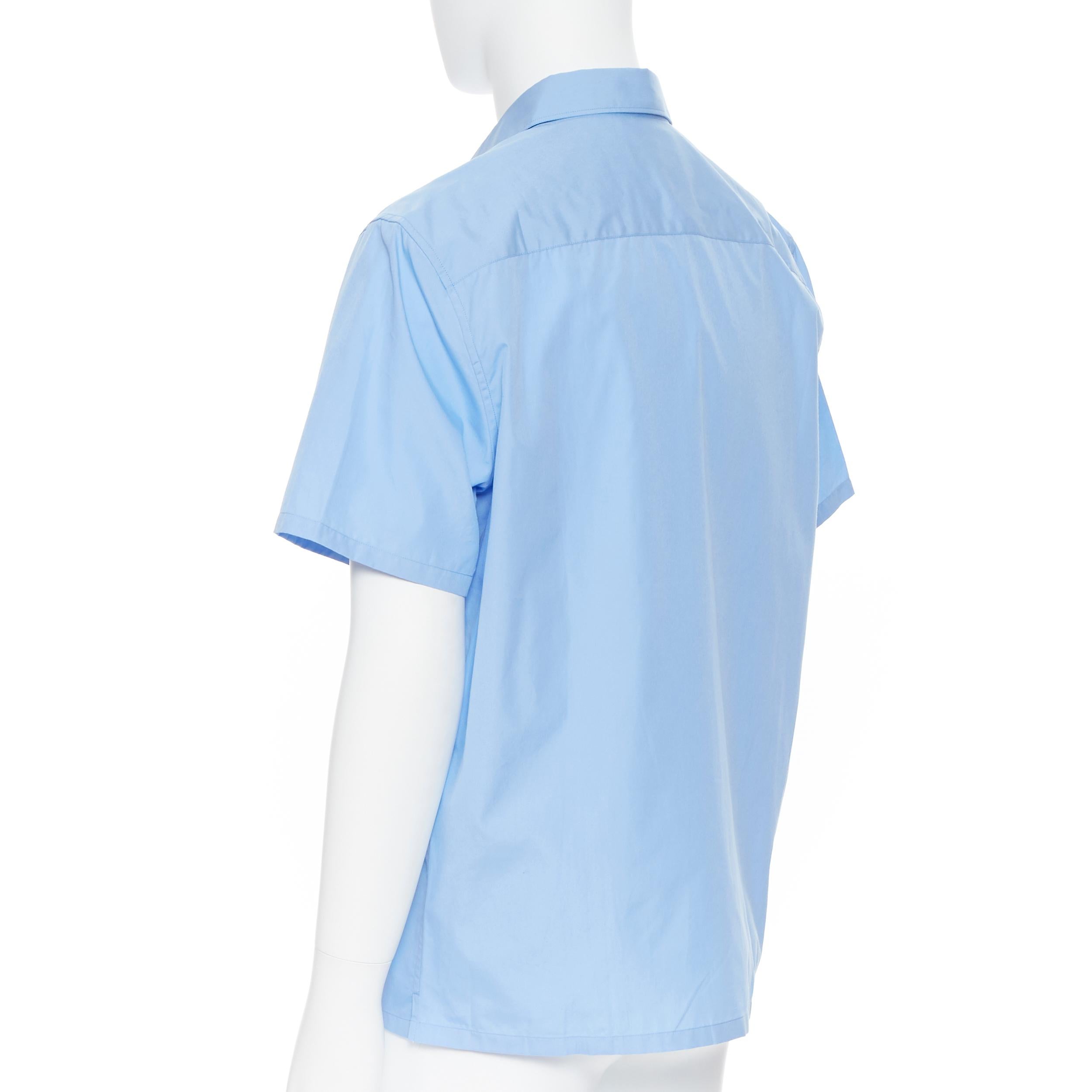 Men's new PRADA 2019 light blue rubber logo patch breast pocket casual shirt EU41 L