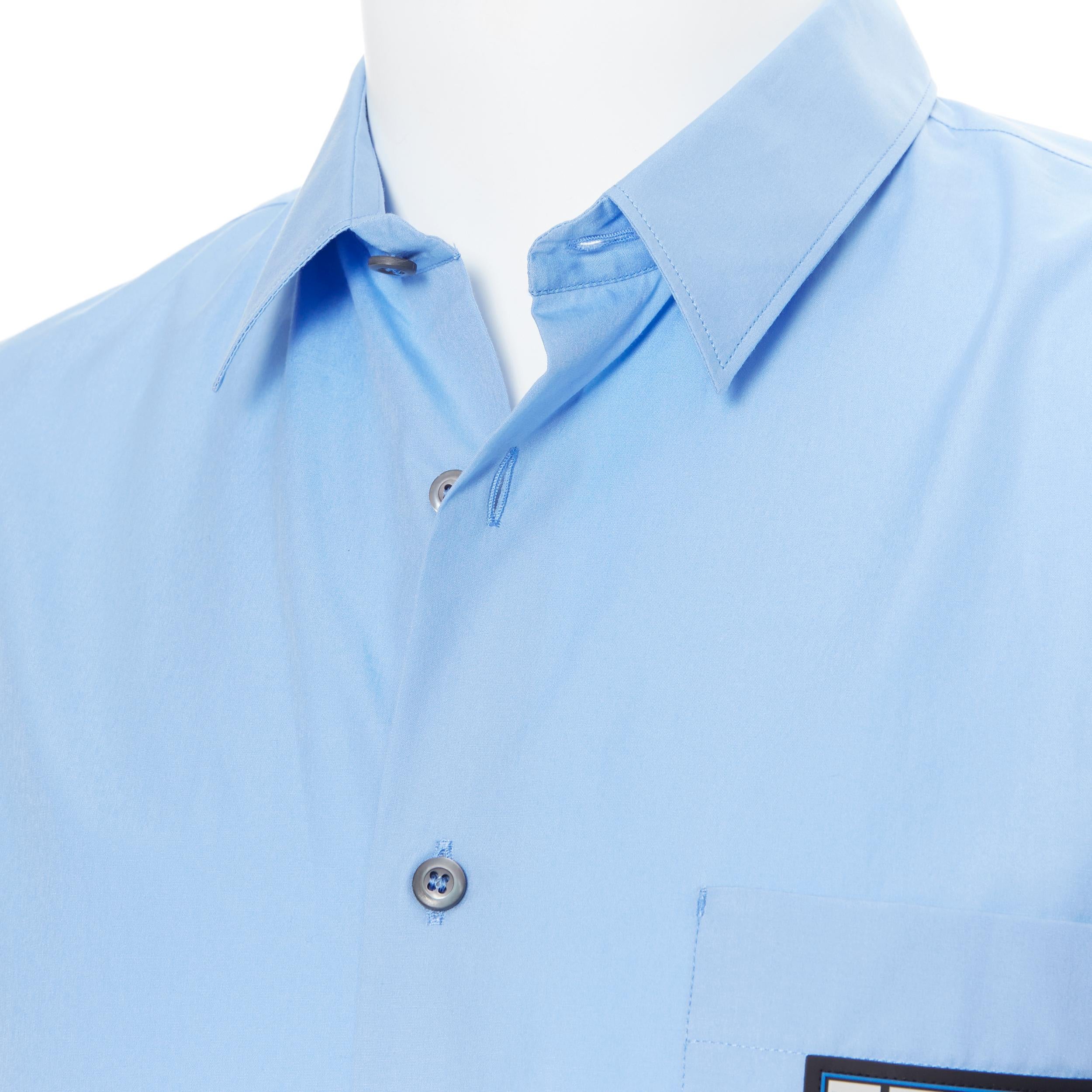 new PRADA 2019 light blue rubber logo patch breast pocket casual shirt EU41 L 1