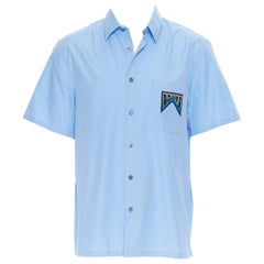 new PRADA 2019 light blue rubber logo patch breast pocket summer shirt EU38 S