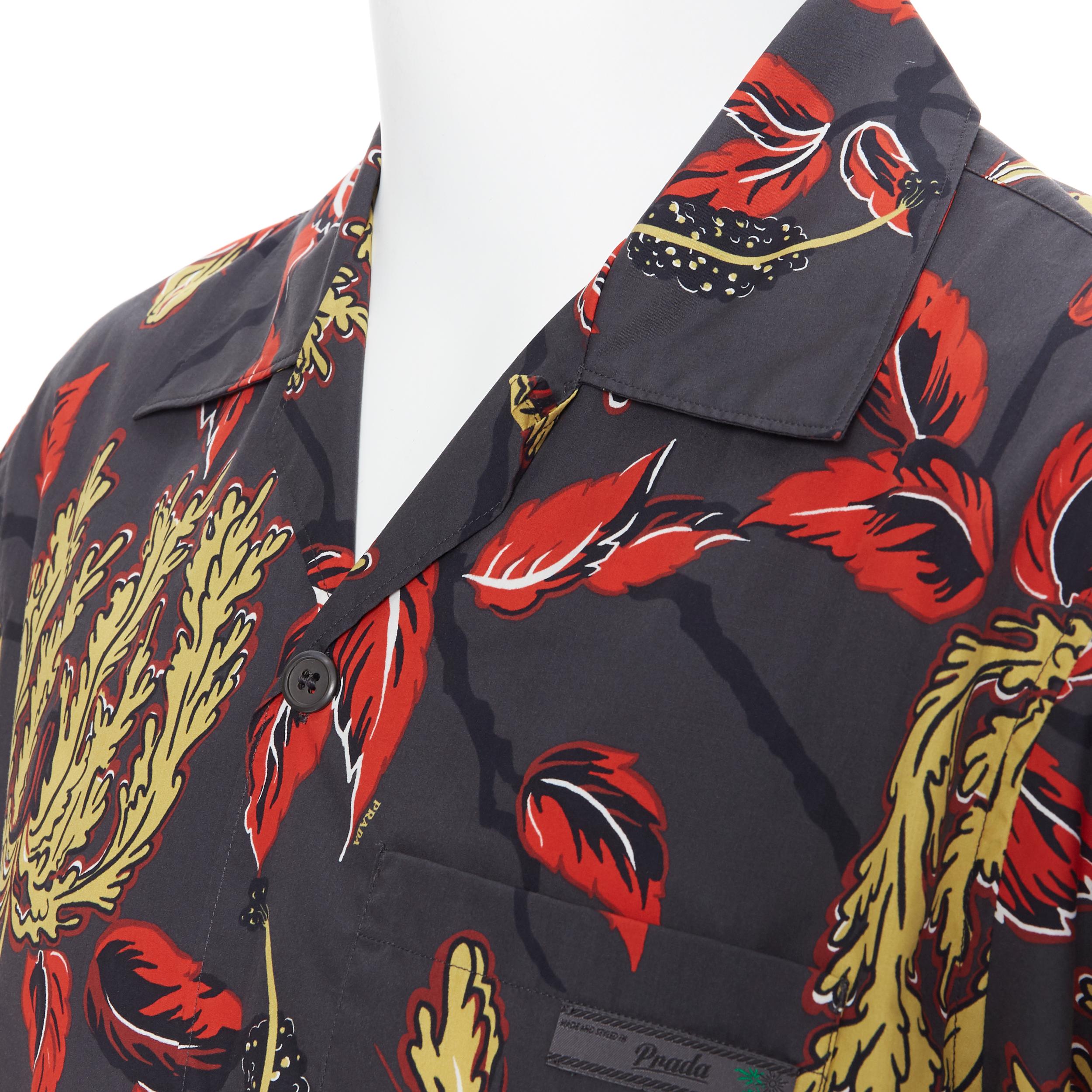 Men's new PRADA 2019 Lilium floral print short sleeve Hawaiian bowling camp shirt S