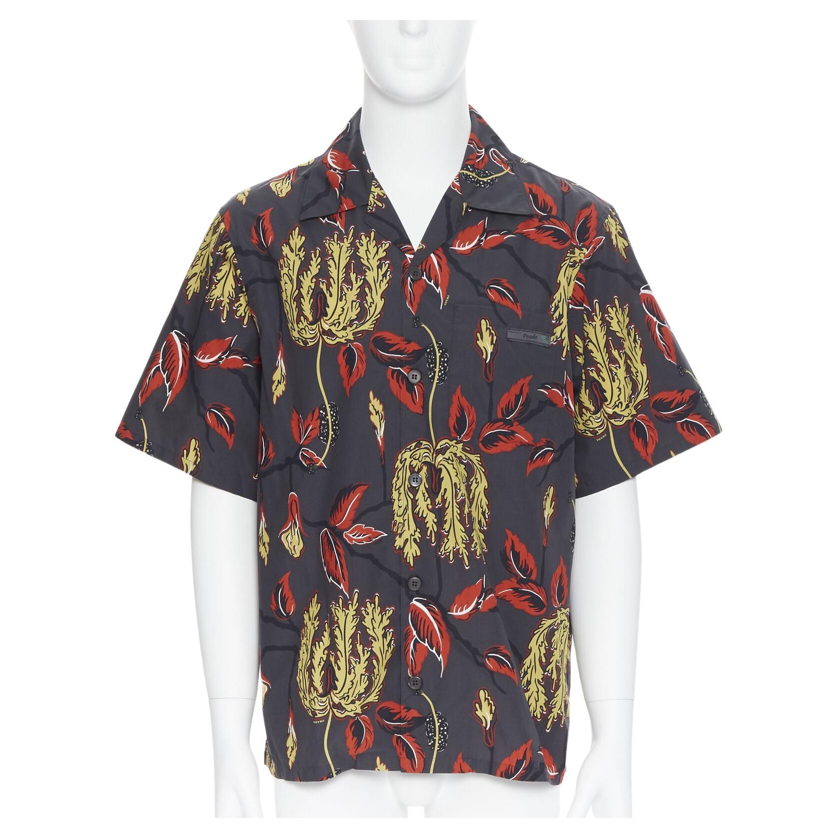 new PRADA 2019 Lilium floral print short sleeve Hawaiian bowling shirt S For Sale