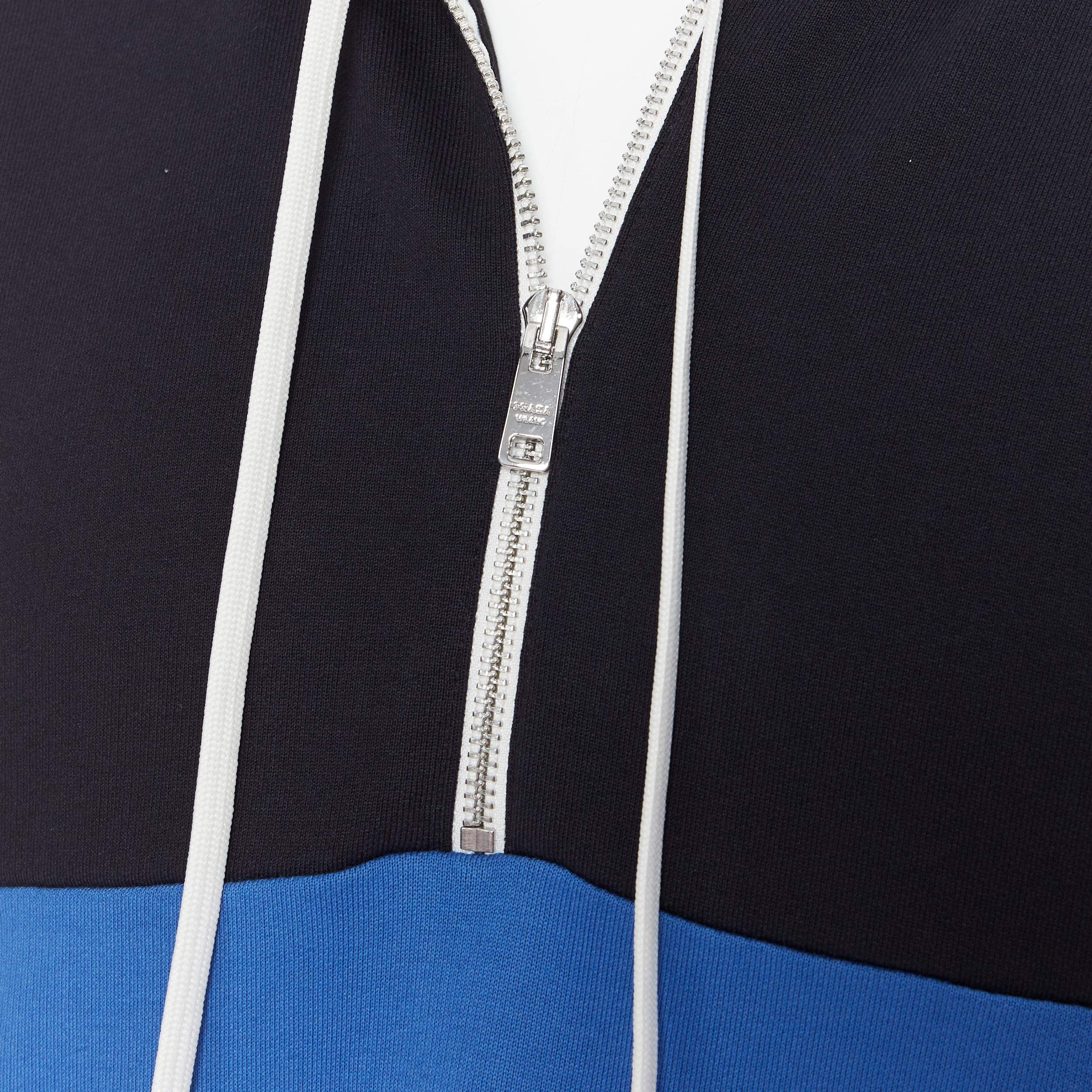 Men's new PRADA 2019 navy blue colorblocked half zip sports logo pullover hoodie XL